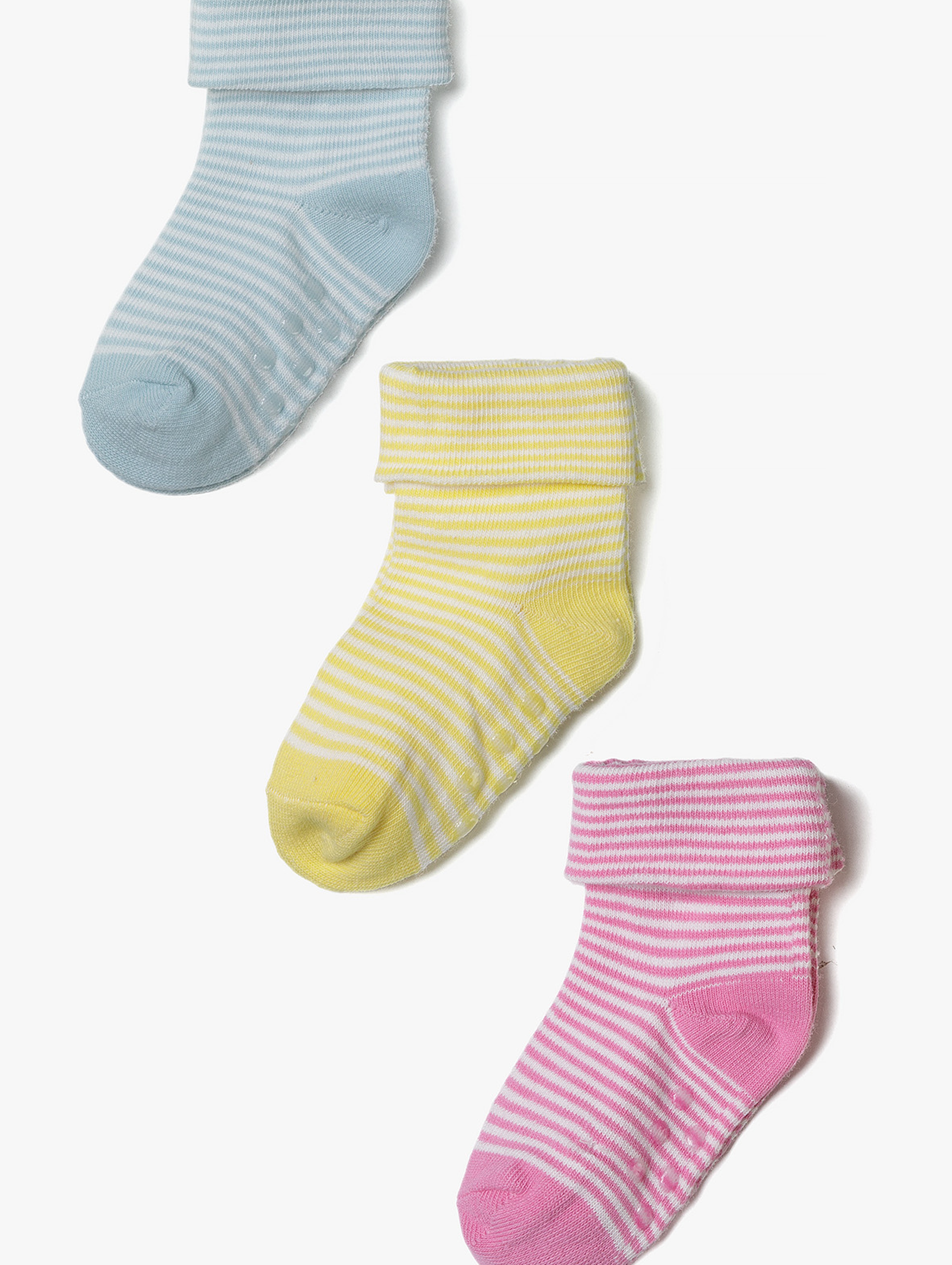 Skarpetki antypoślizgowe dla niemowlaka - 3pak - różowe, żółte, niebieskie
