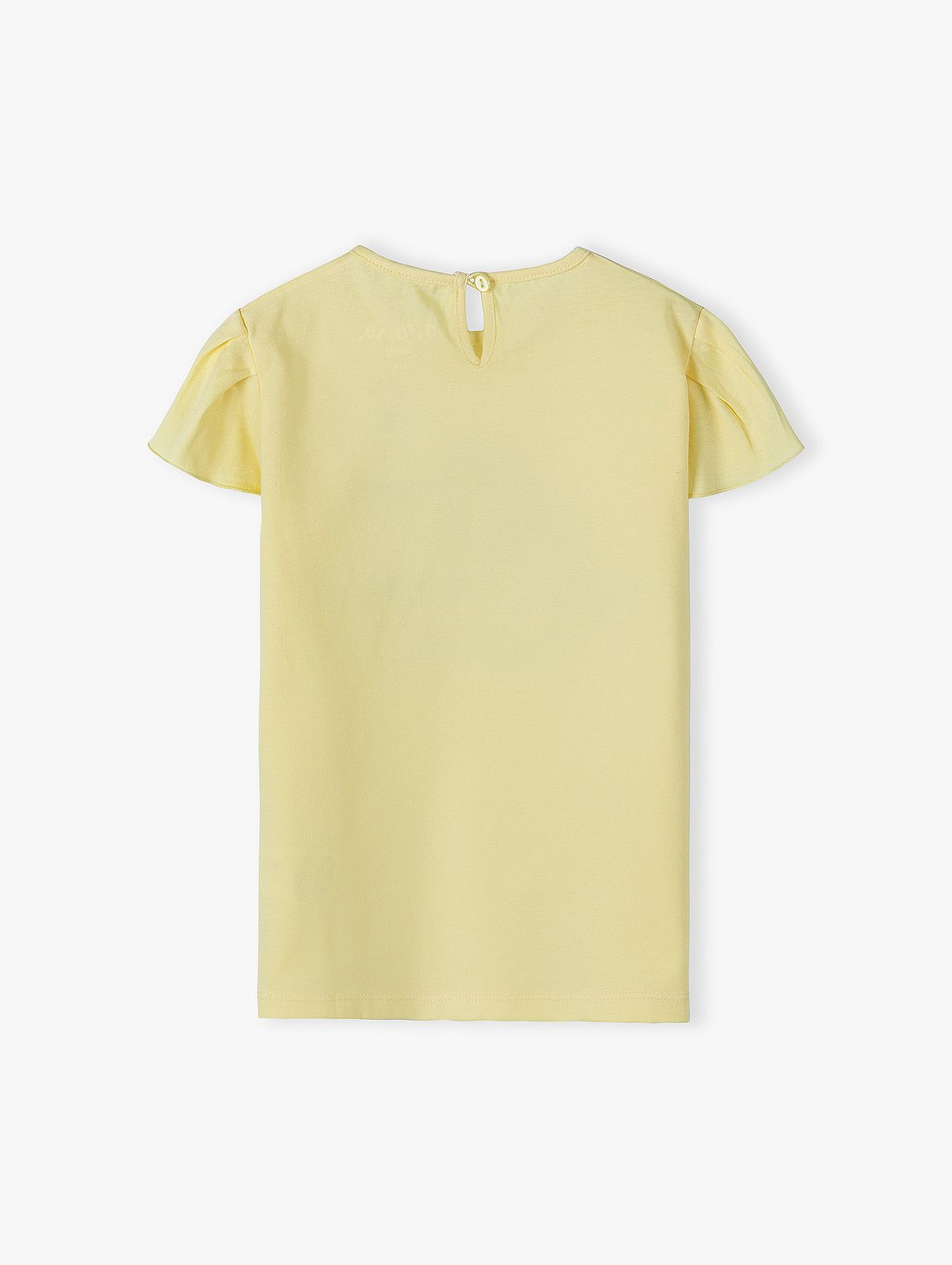 Dzianinowy T-shirt z miękkim nadrukiem dla dziewczynki żółty