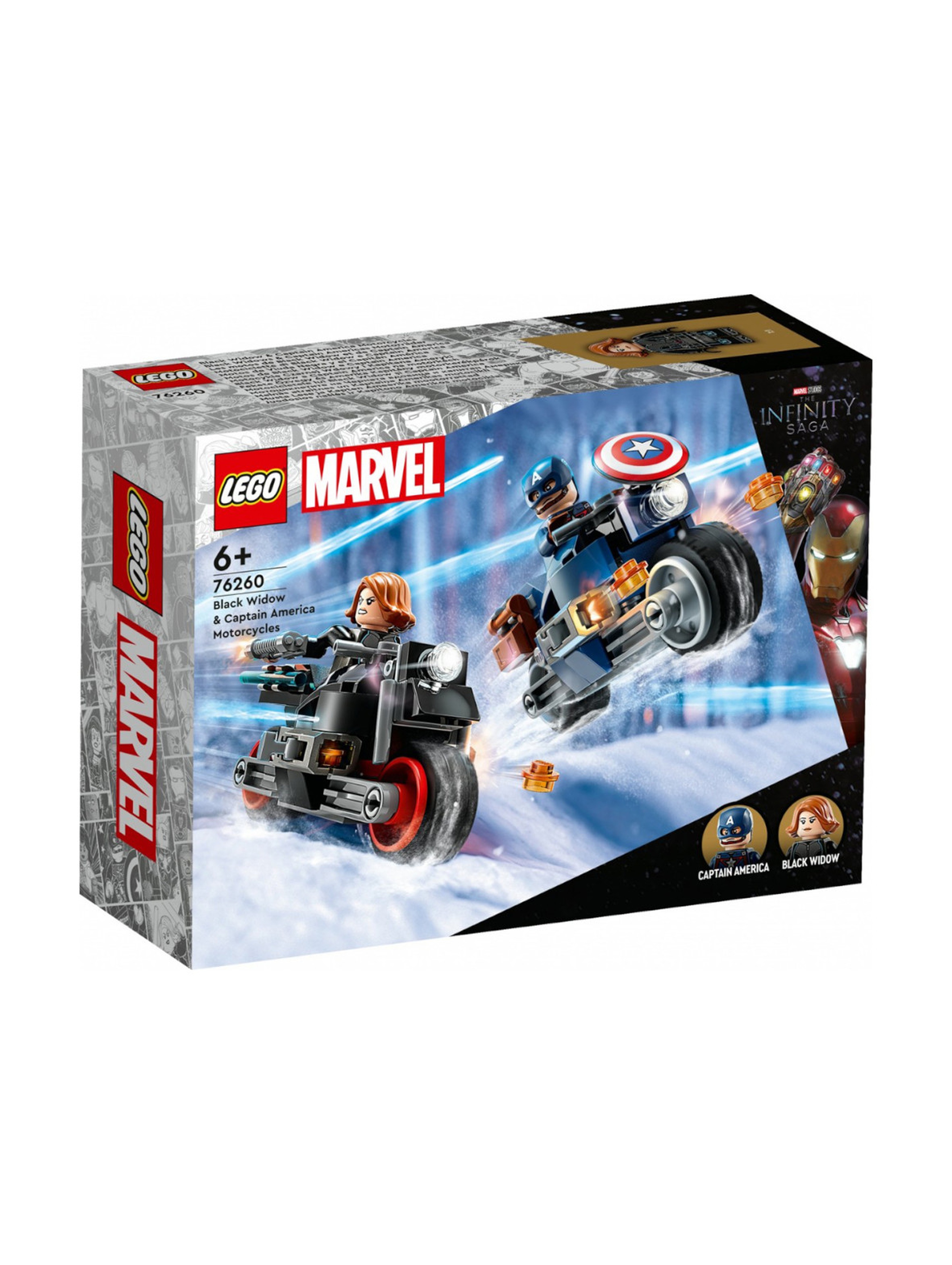 Klocki LEGO Super Heroes 76260 Marvel Motocykle Czarnej Wdowy i Kapitana Ameryki - 130 elementy, wiek 6 +