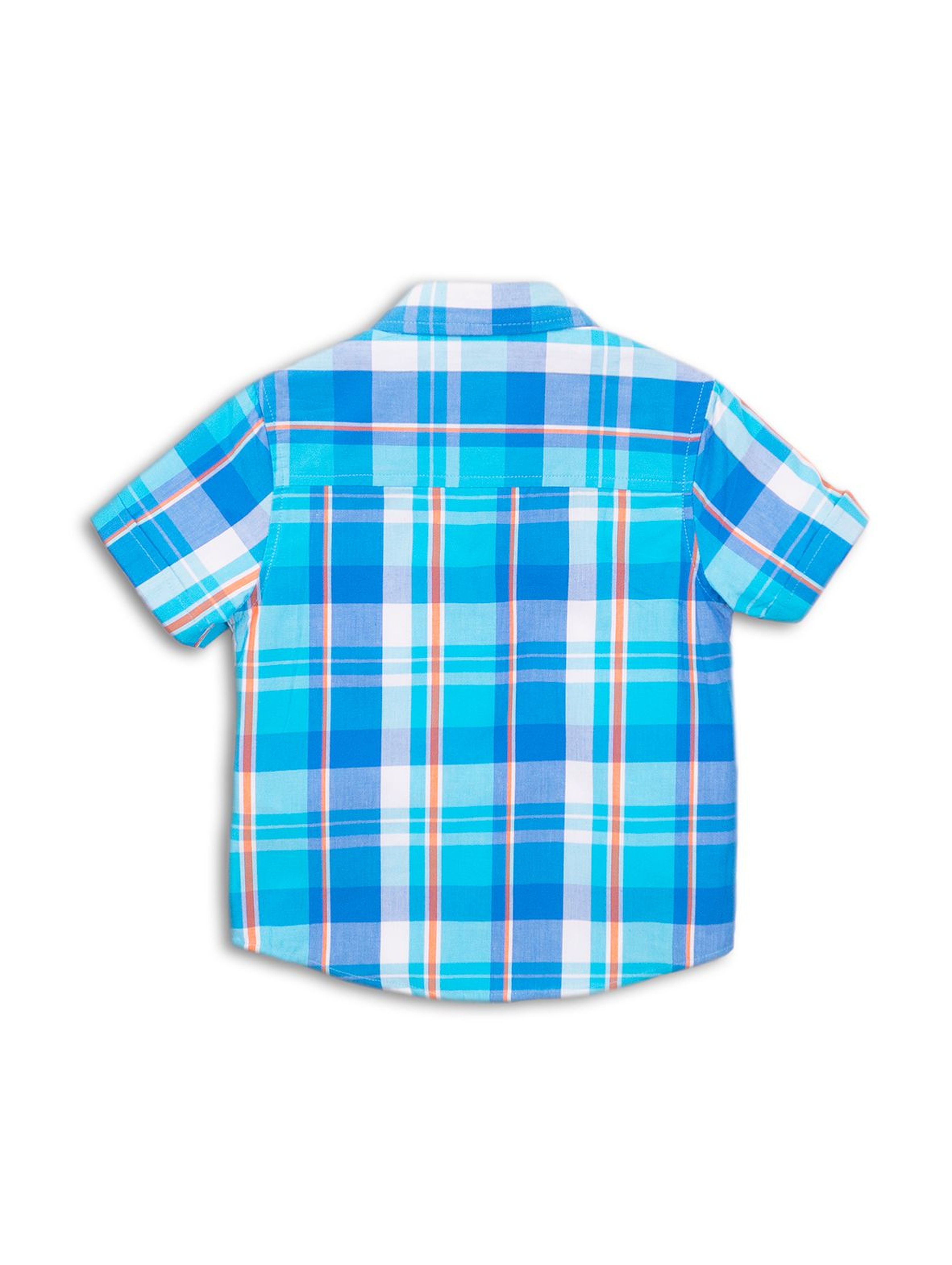 Bawełniana koszula chłopięca w kratkę - niebieska