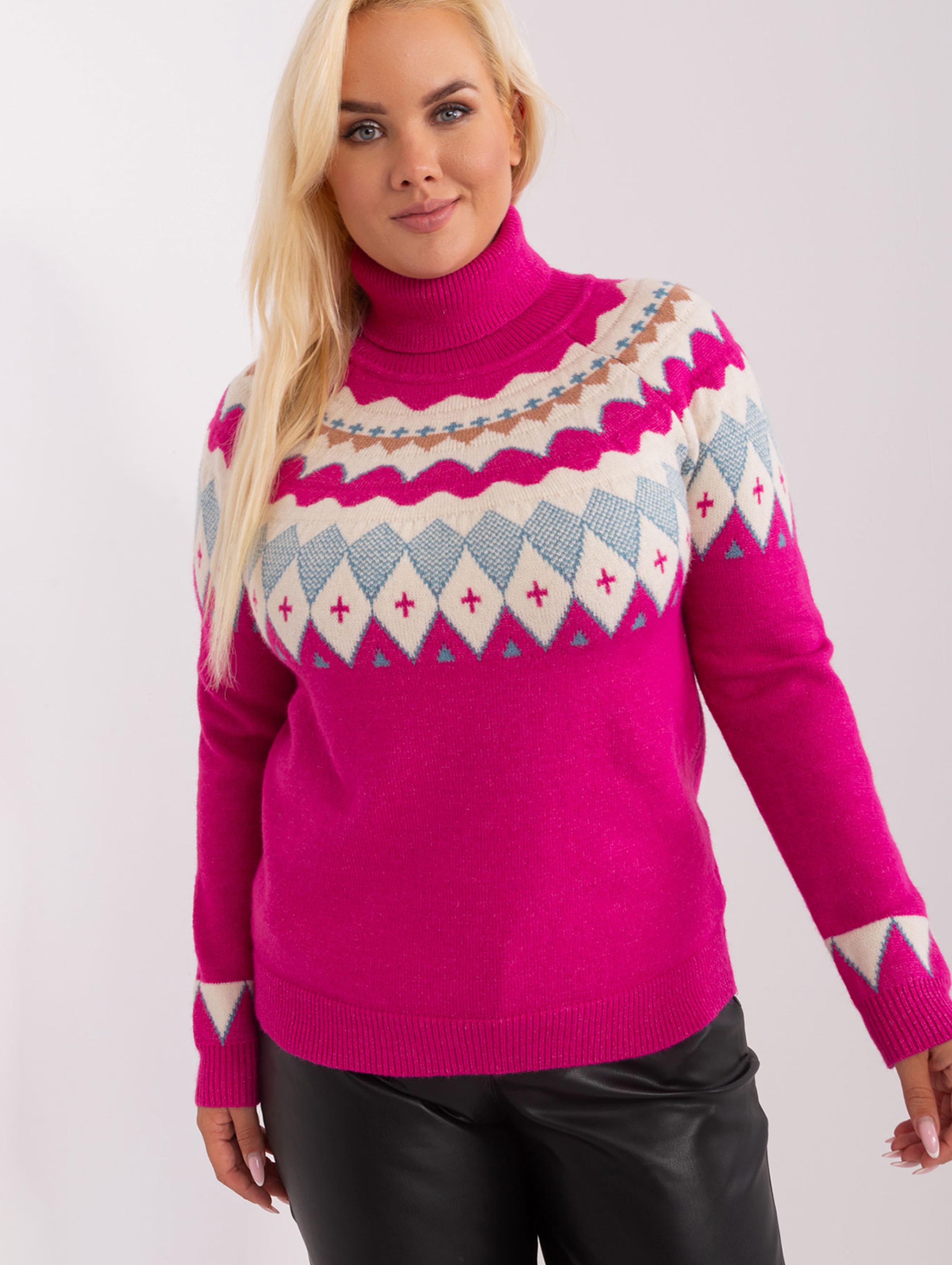 Fuksjowy damski sweter plus size z golfem