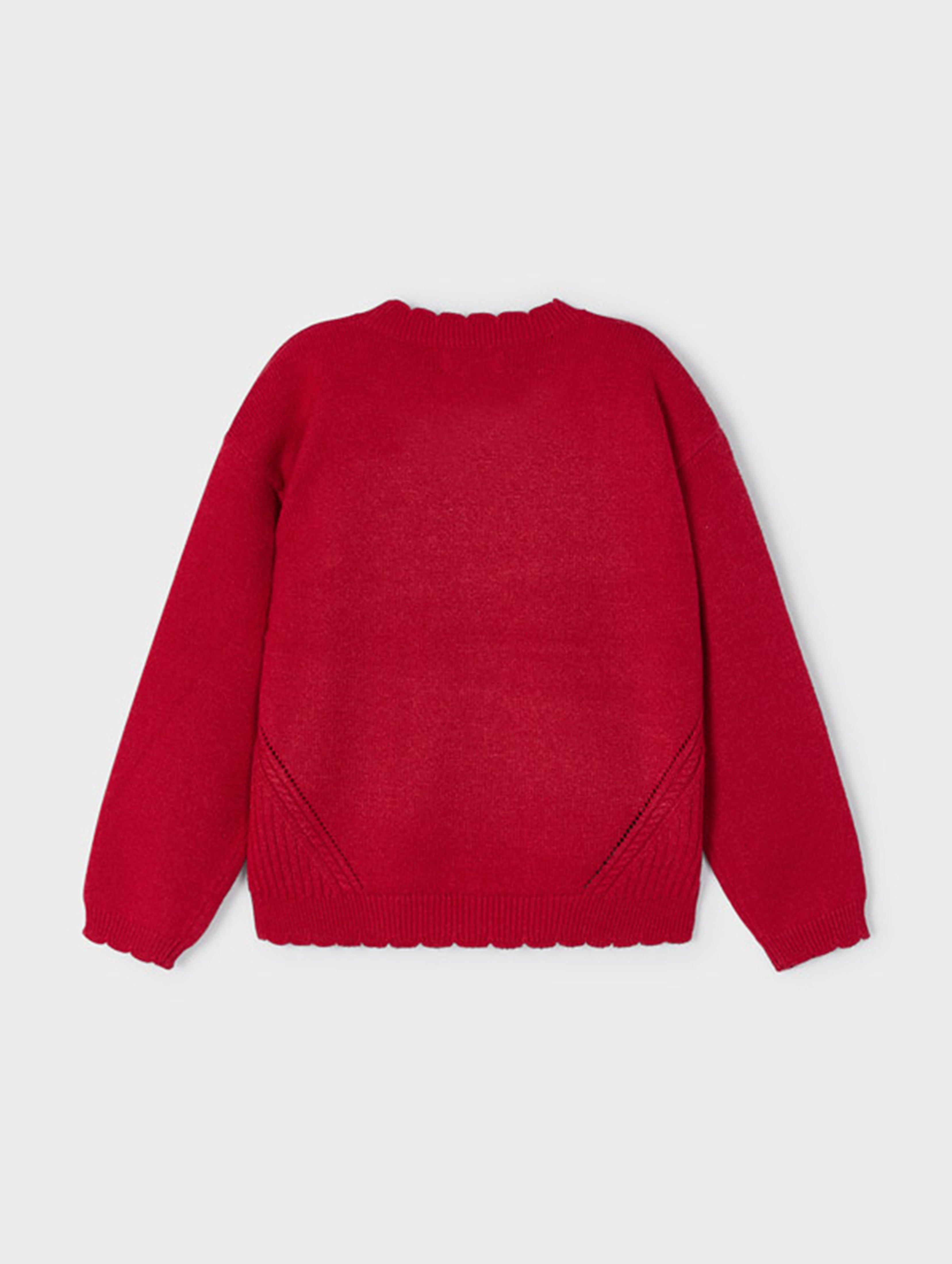 Czerwony sweter dziewczęcy z ozdobnym wykończeniem