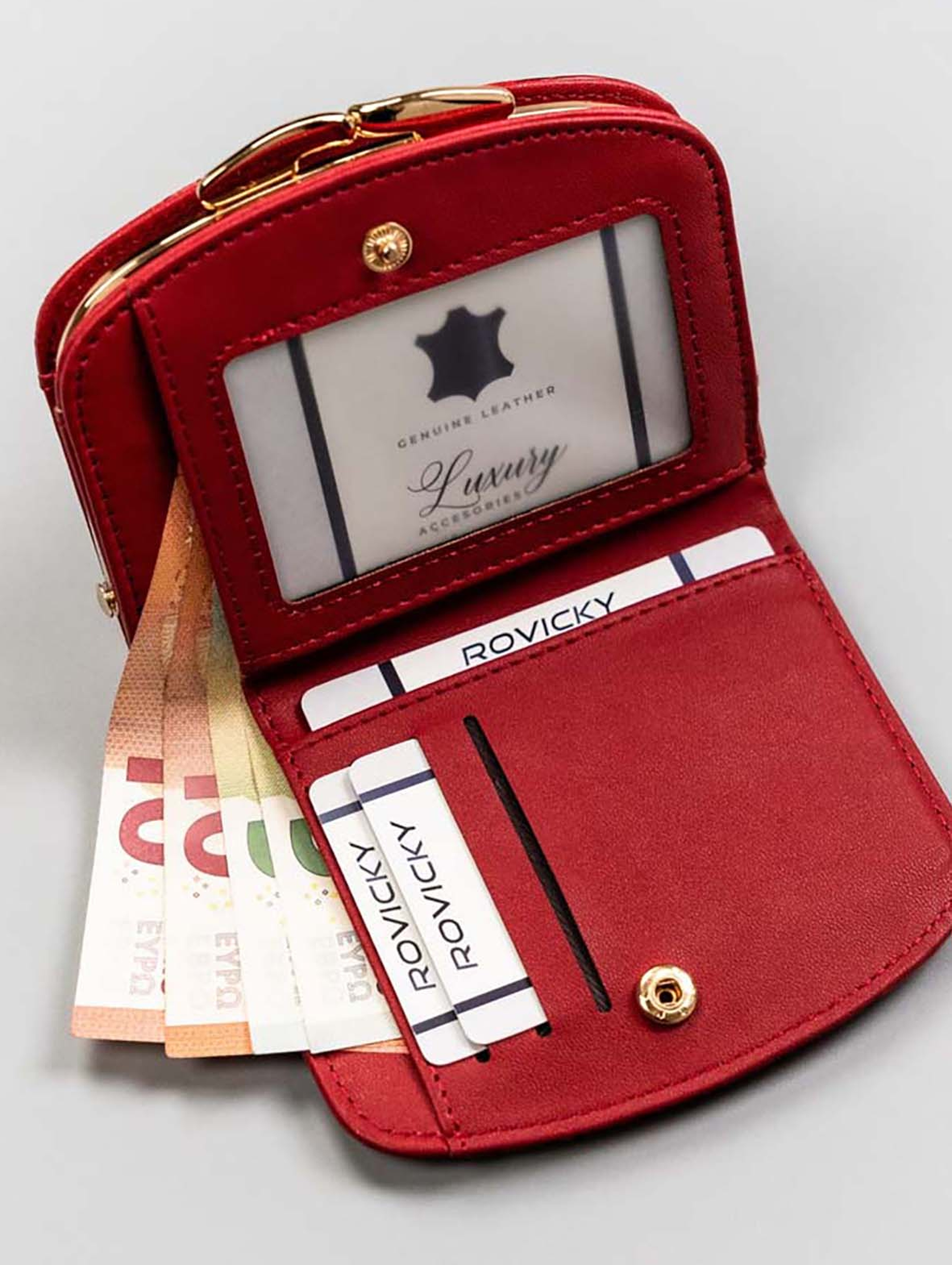 Portfel-portmonetka damska czerwona ze skóry ekologicznej - Milano Design
