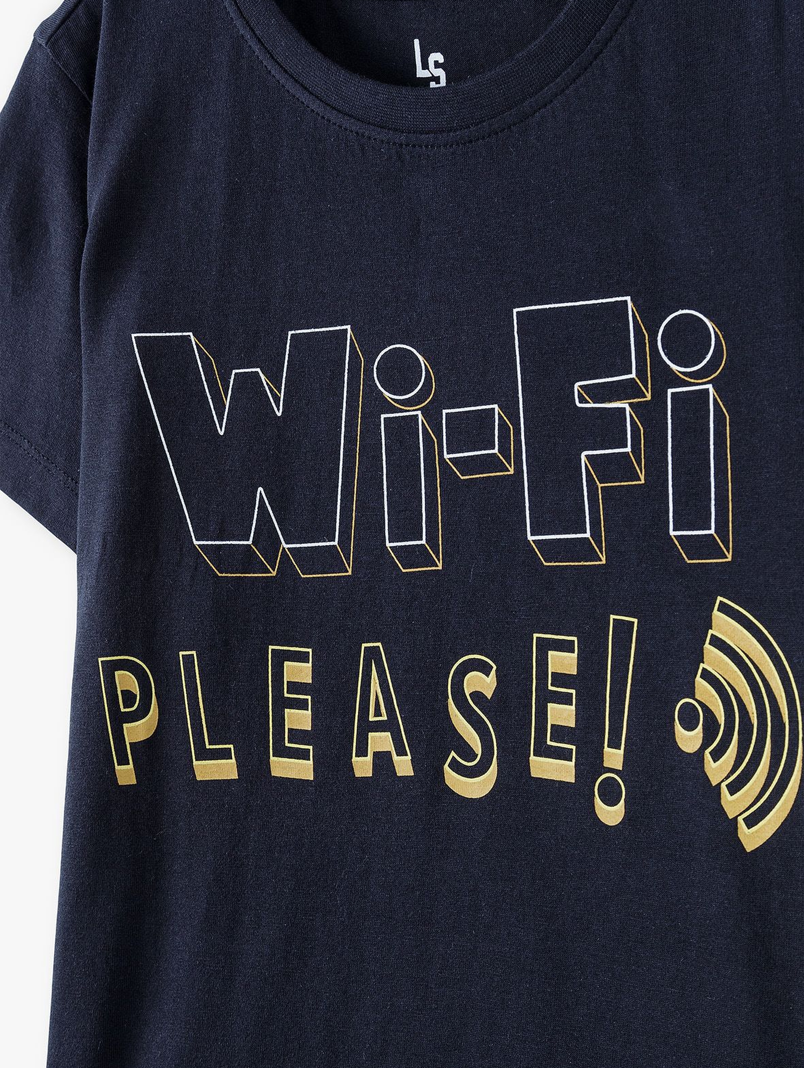 Bawełniany t-shirt chłopięcy czarny z napisem- Wi-Fi please