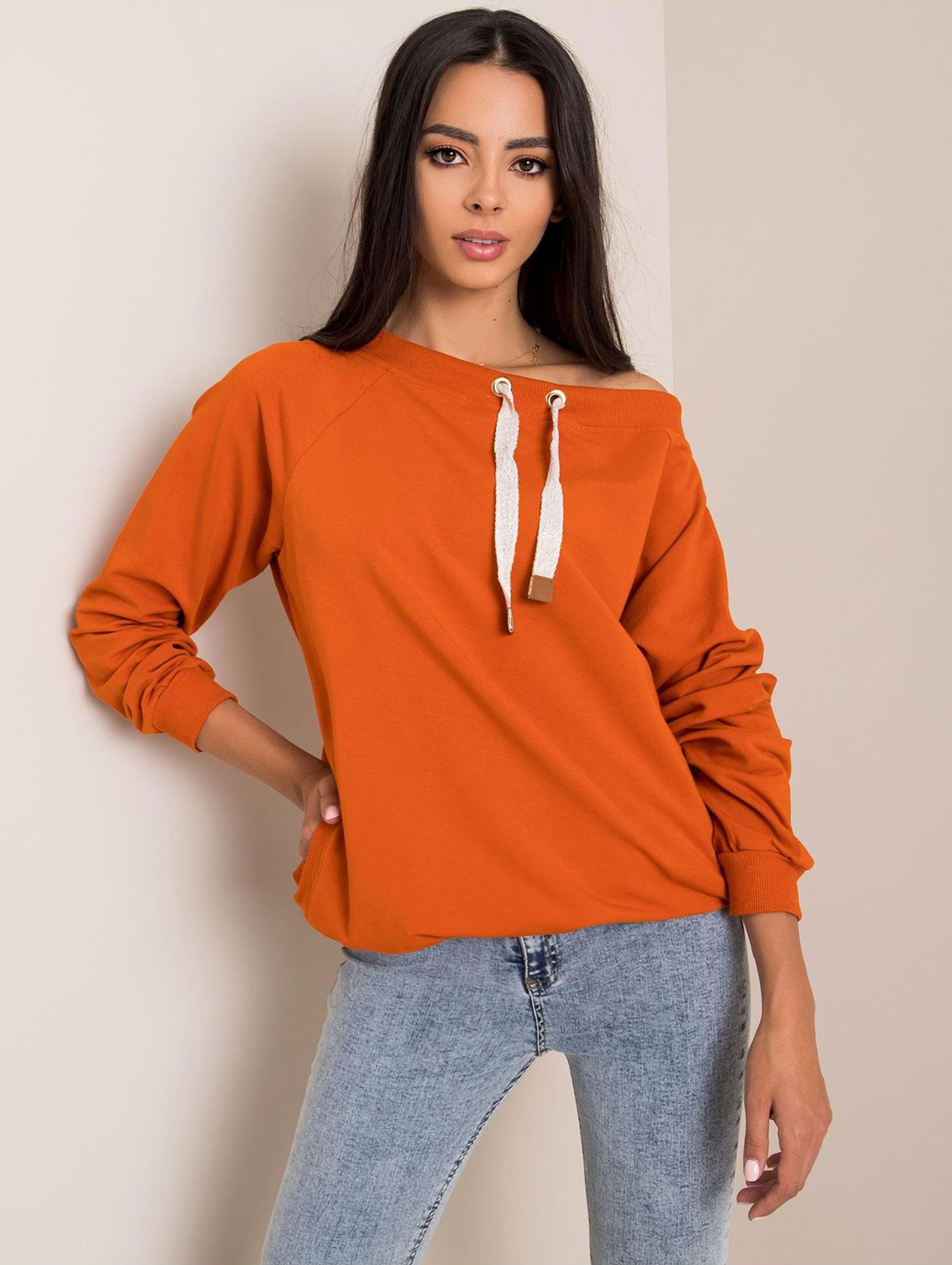 Bluza dresowa damska - pomarańczowa z kieszeniami