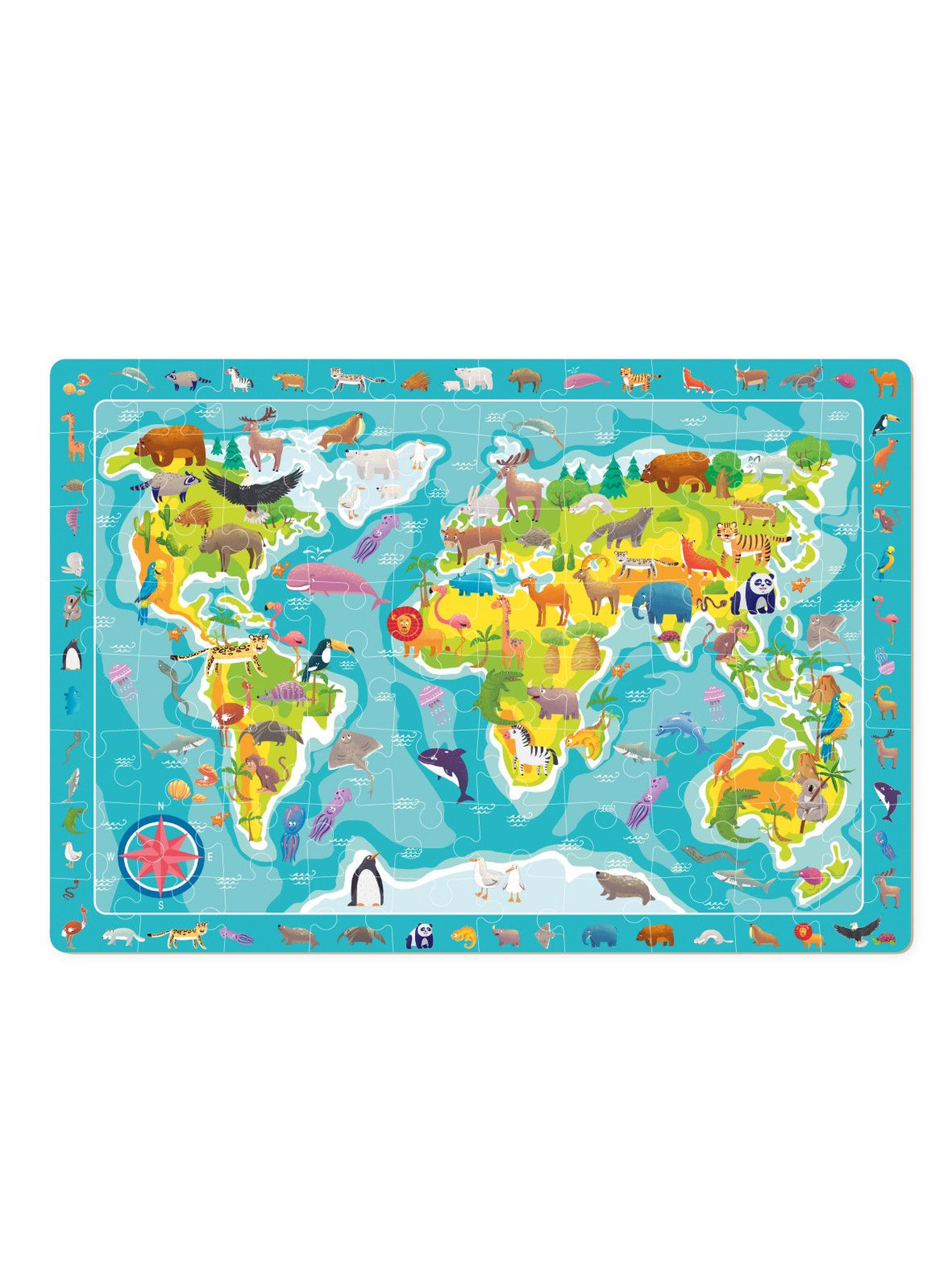 Puzzle Obserwacyjne Mapa Świata Zwierząt - 80 el wiek 5+
