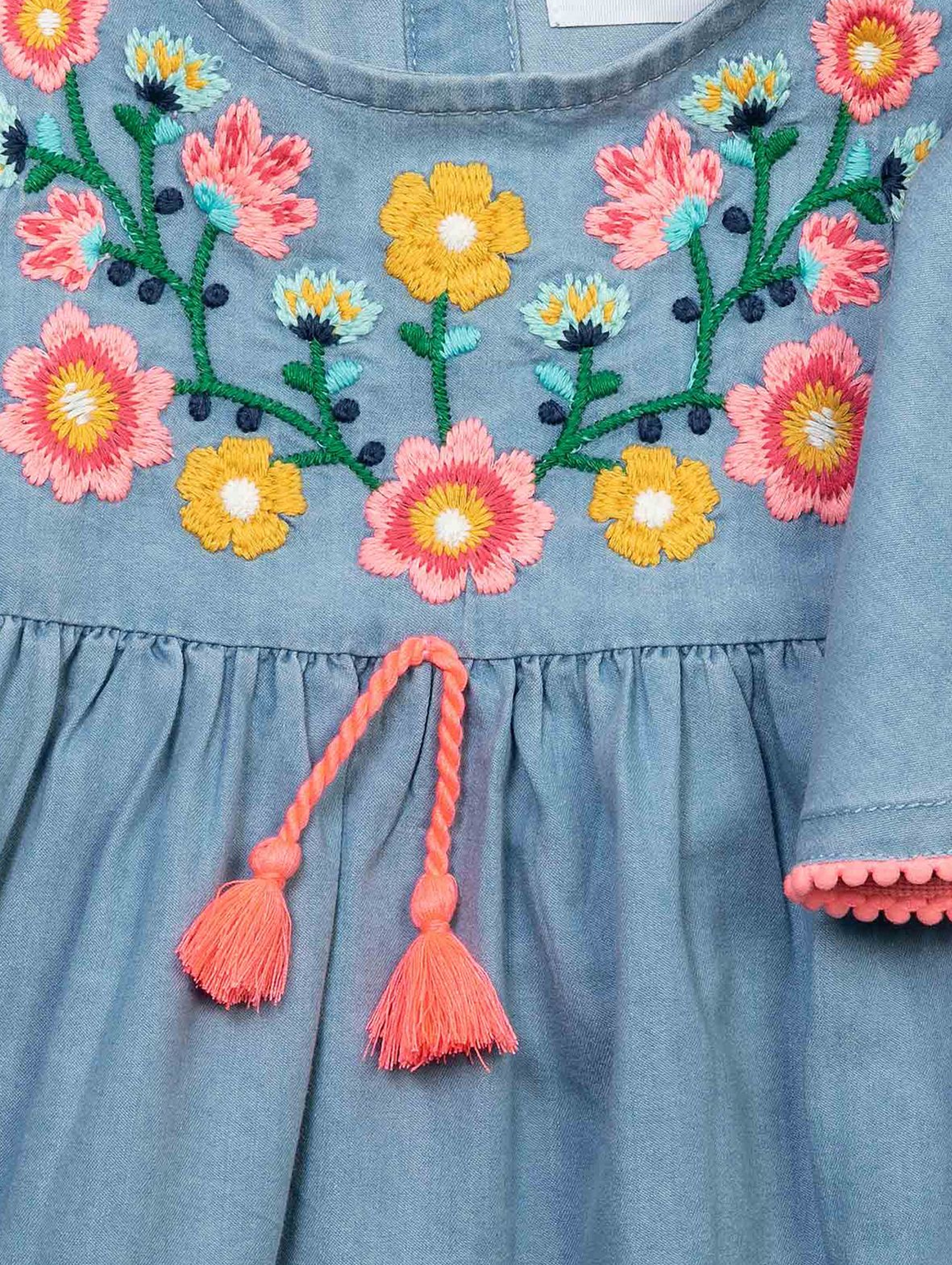 Sukienka niemowlęca jeansowa w kwiatki