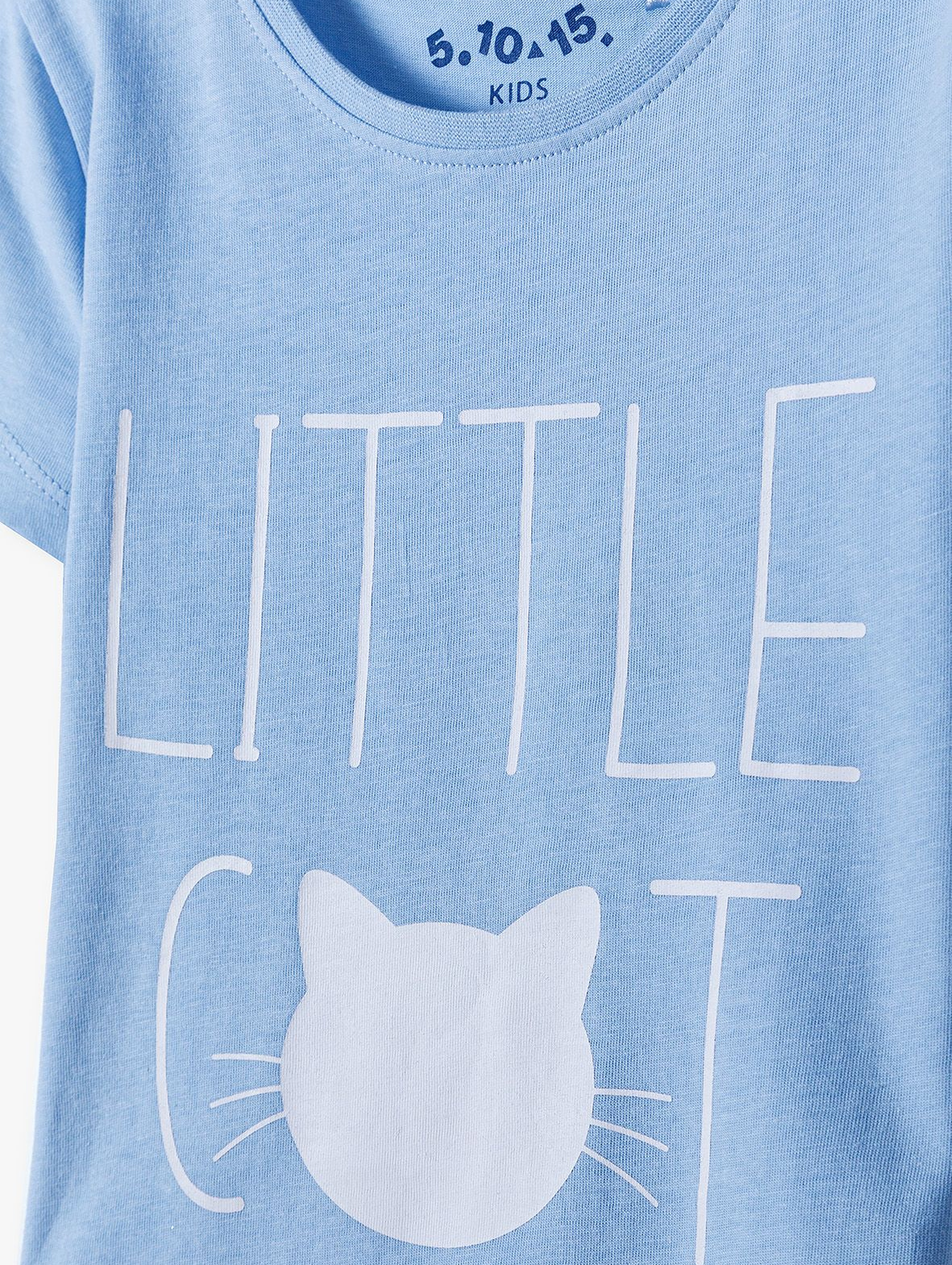 Dzianinowa bluza z krótkim rękawem - niebieska z kotkiem