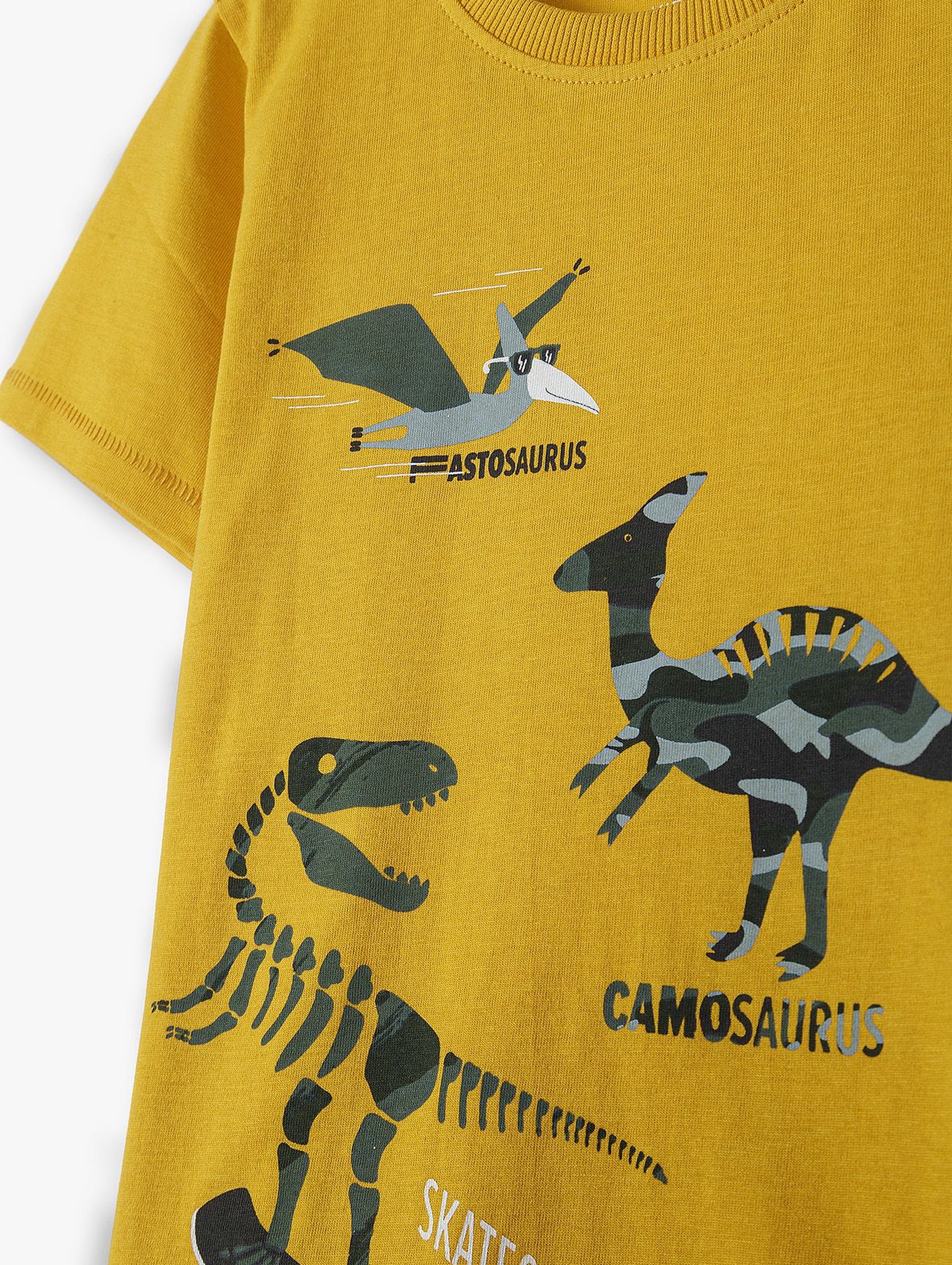 Bawełniany t-shirt chłopięcy w kolorze żółtym z dinozaurami
