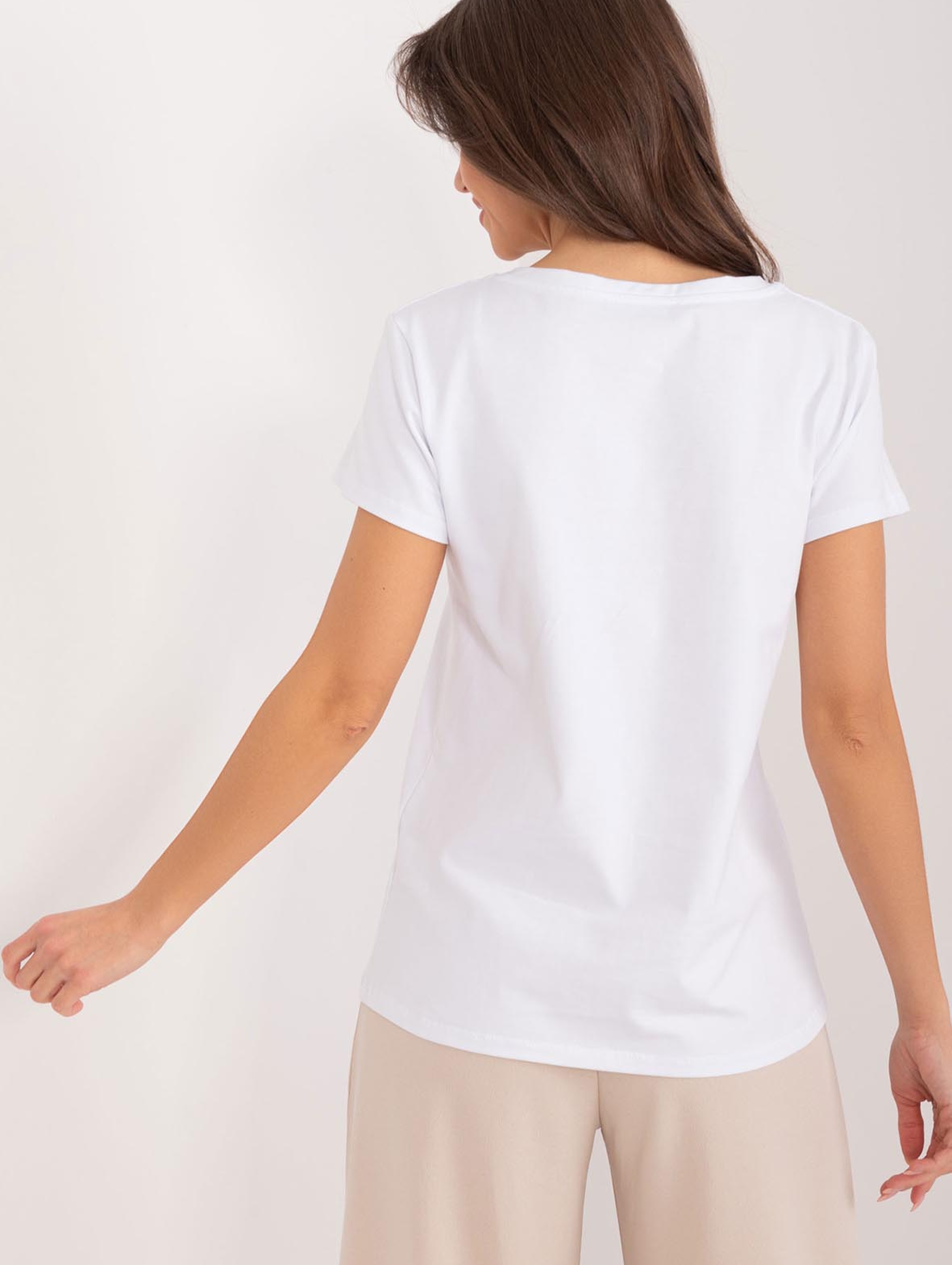 T-Shirt z printem Basic Feel Good biało-beżowy