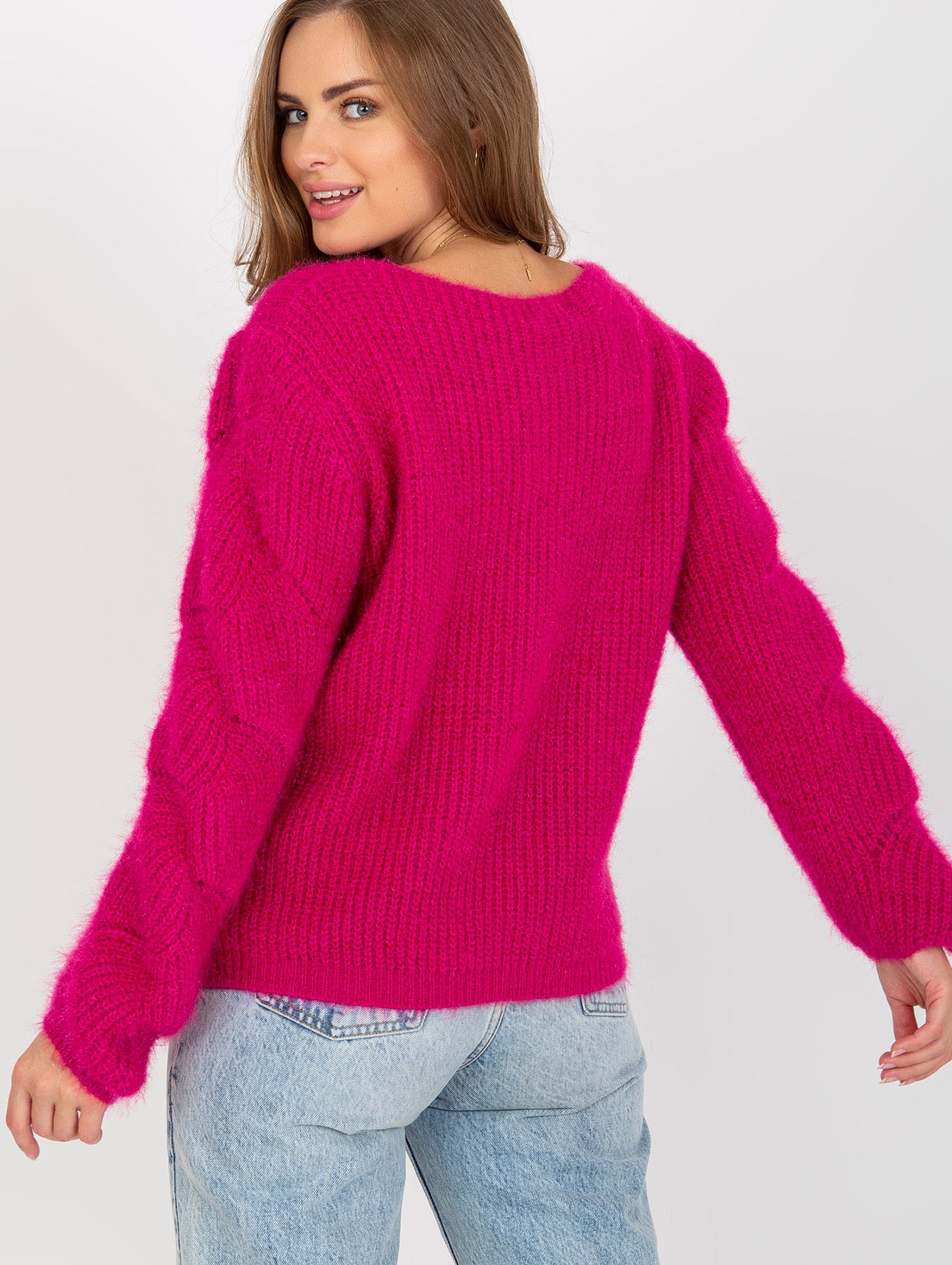 Och Bella Fuksjowy sweter z wełną w ażurowy wzór