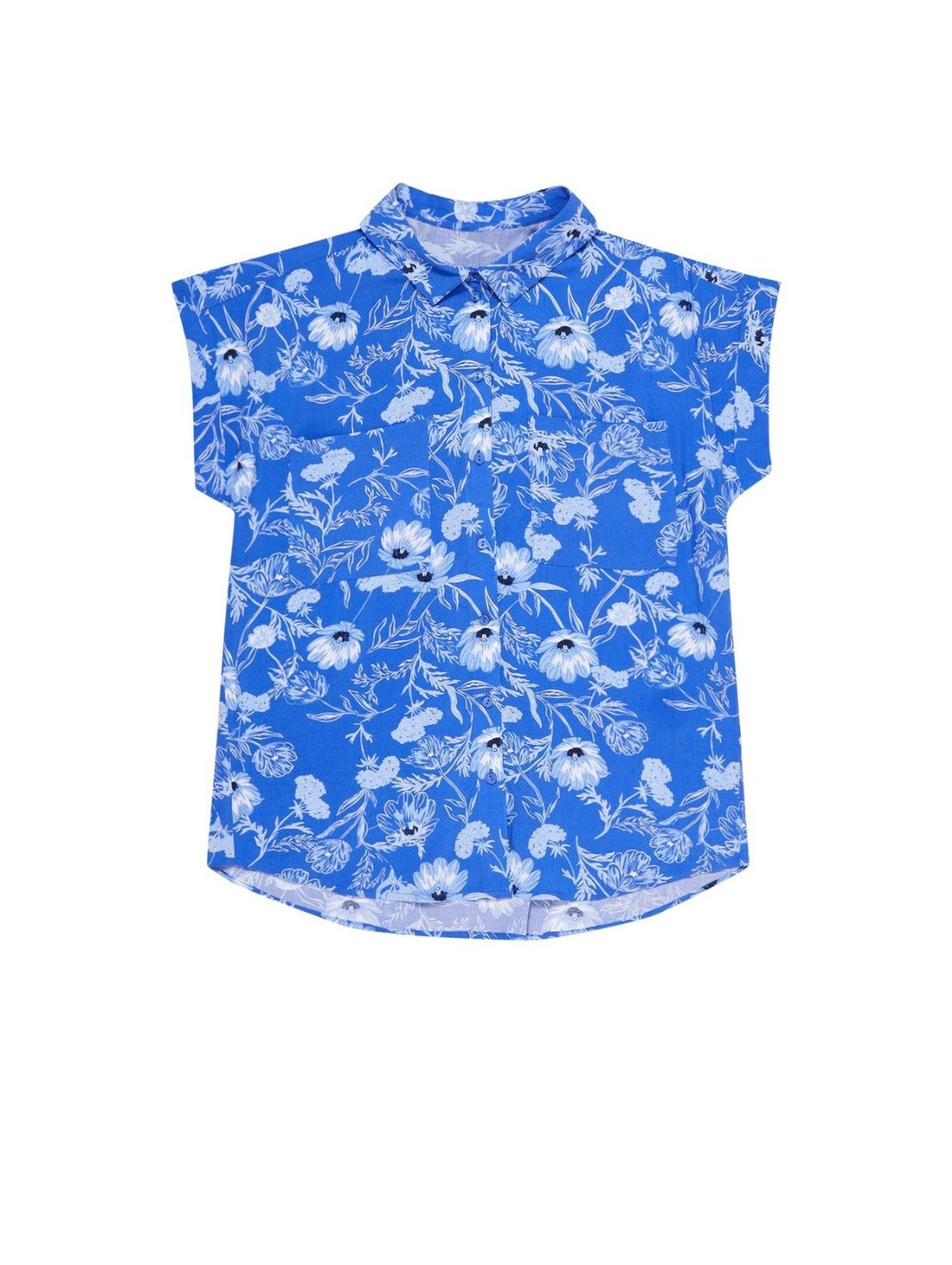Bluzka damska z wiskozy w kwiaty - niebieska