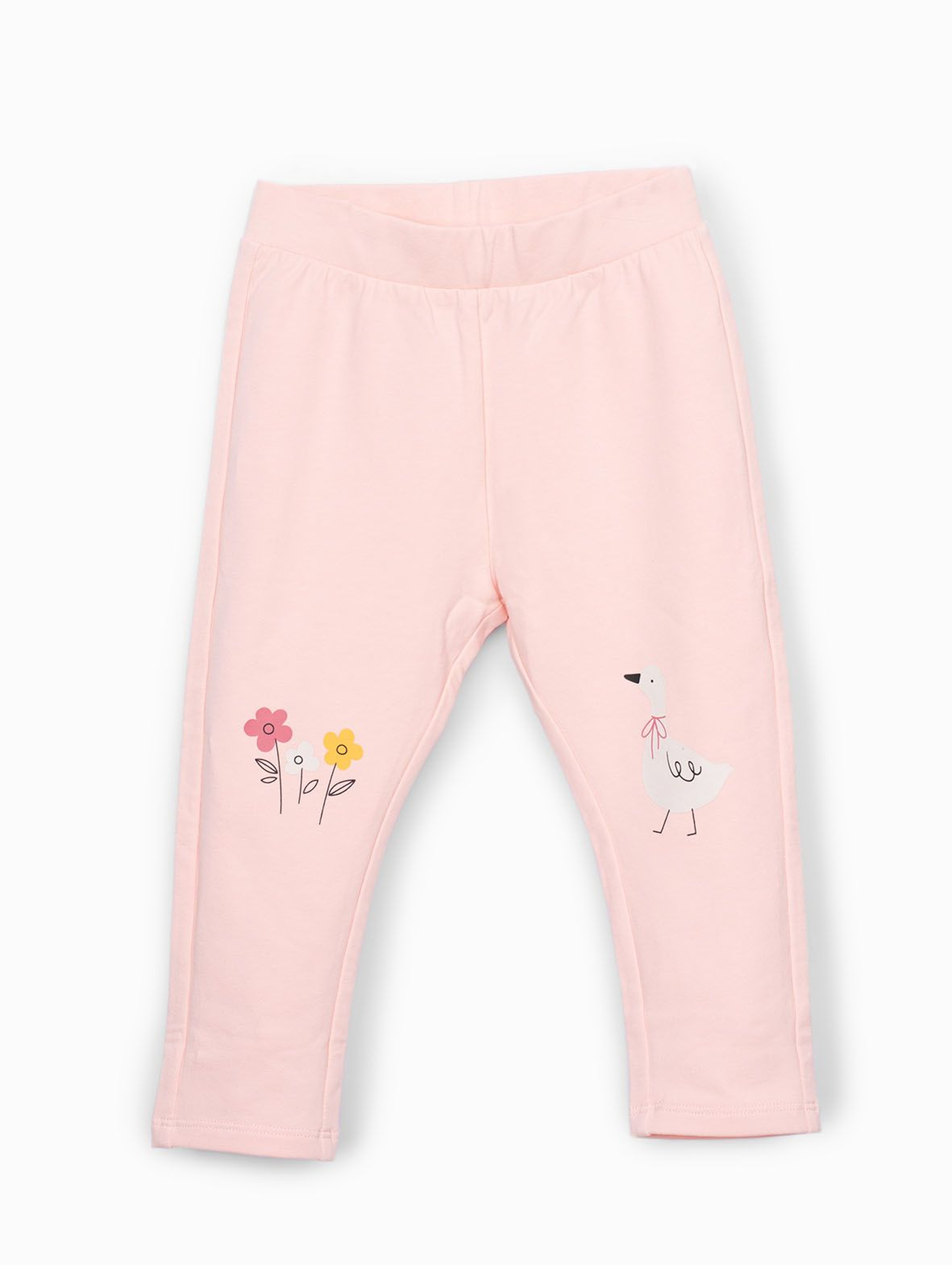 Różowe spodnie dresowe z kwiatkiem i kaczuszką