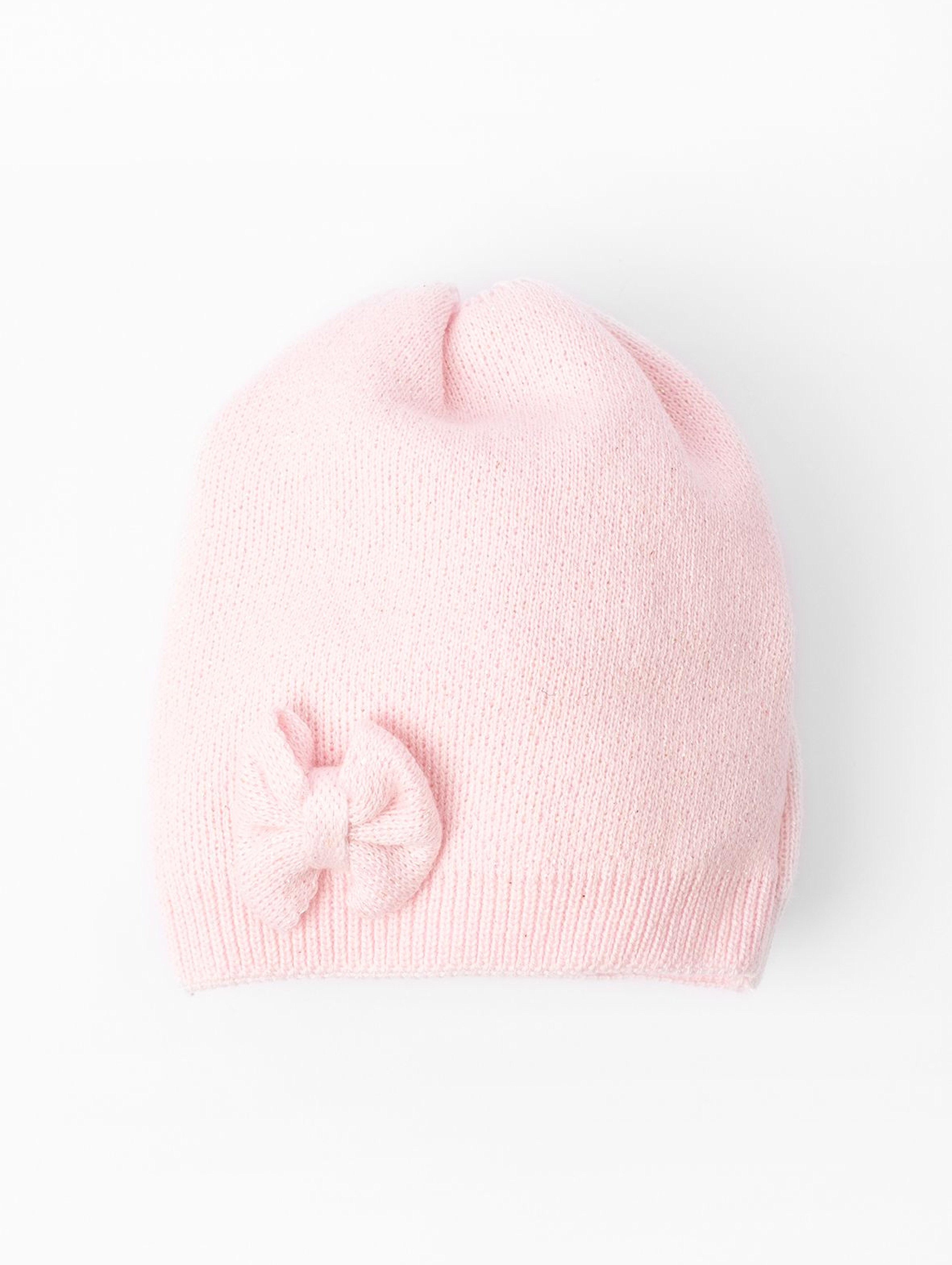 Przejściowa czapka dla dziewczynki- różowa z kokardką