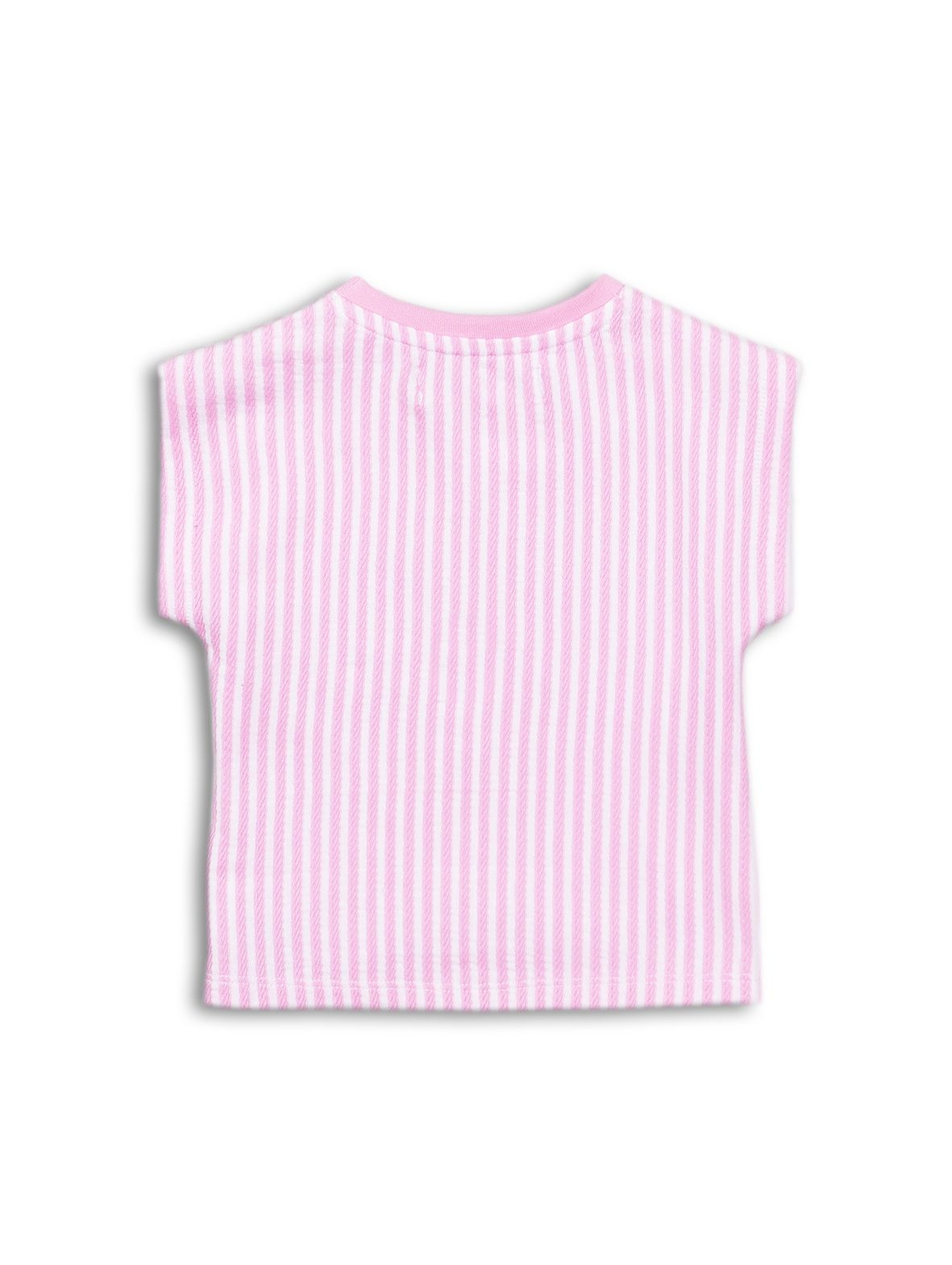 T-shirt niemowlęcy bawełniany różowy w paski