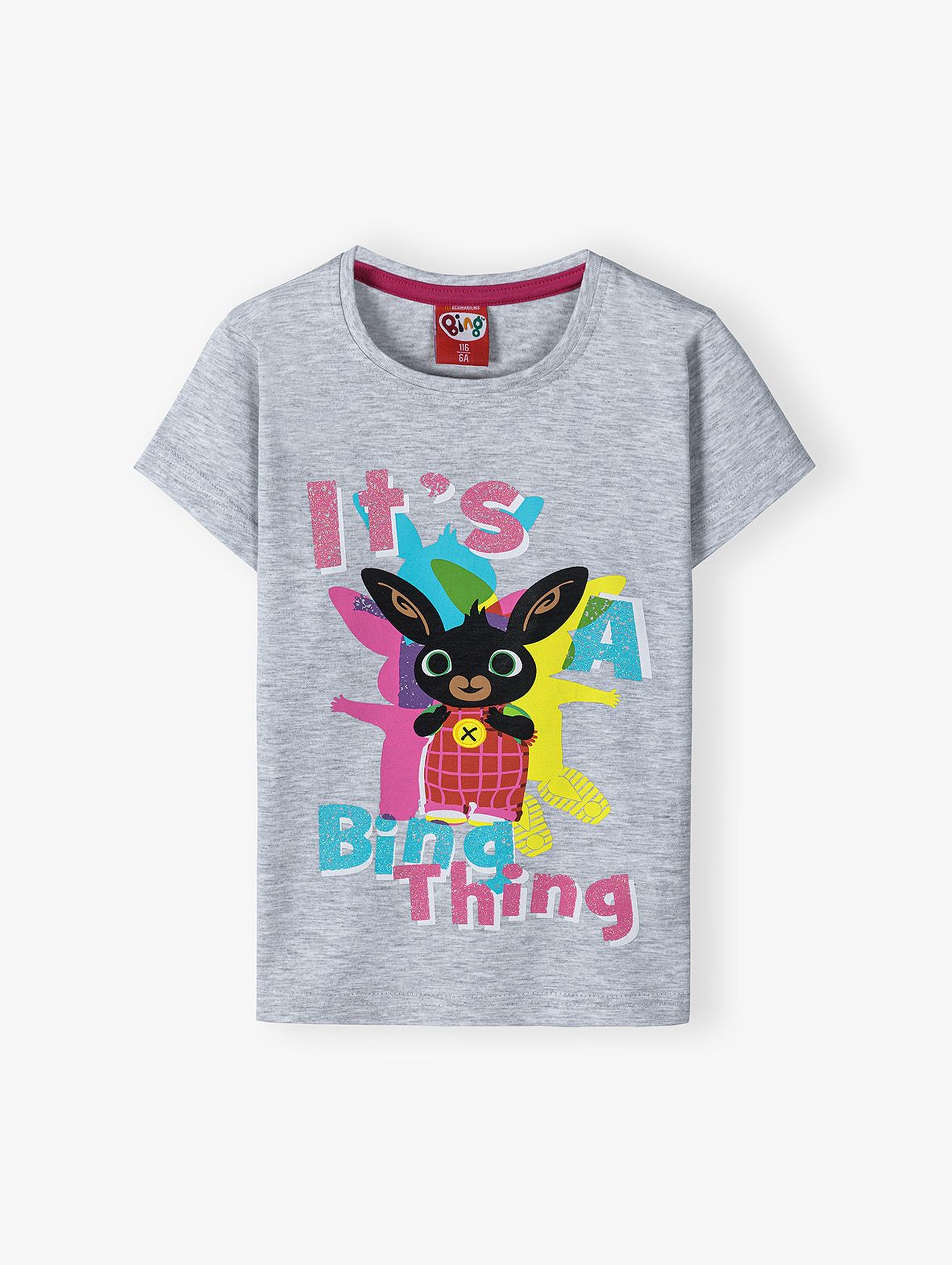 Dzianinowy t-shirt dziewczęcy Bing szary