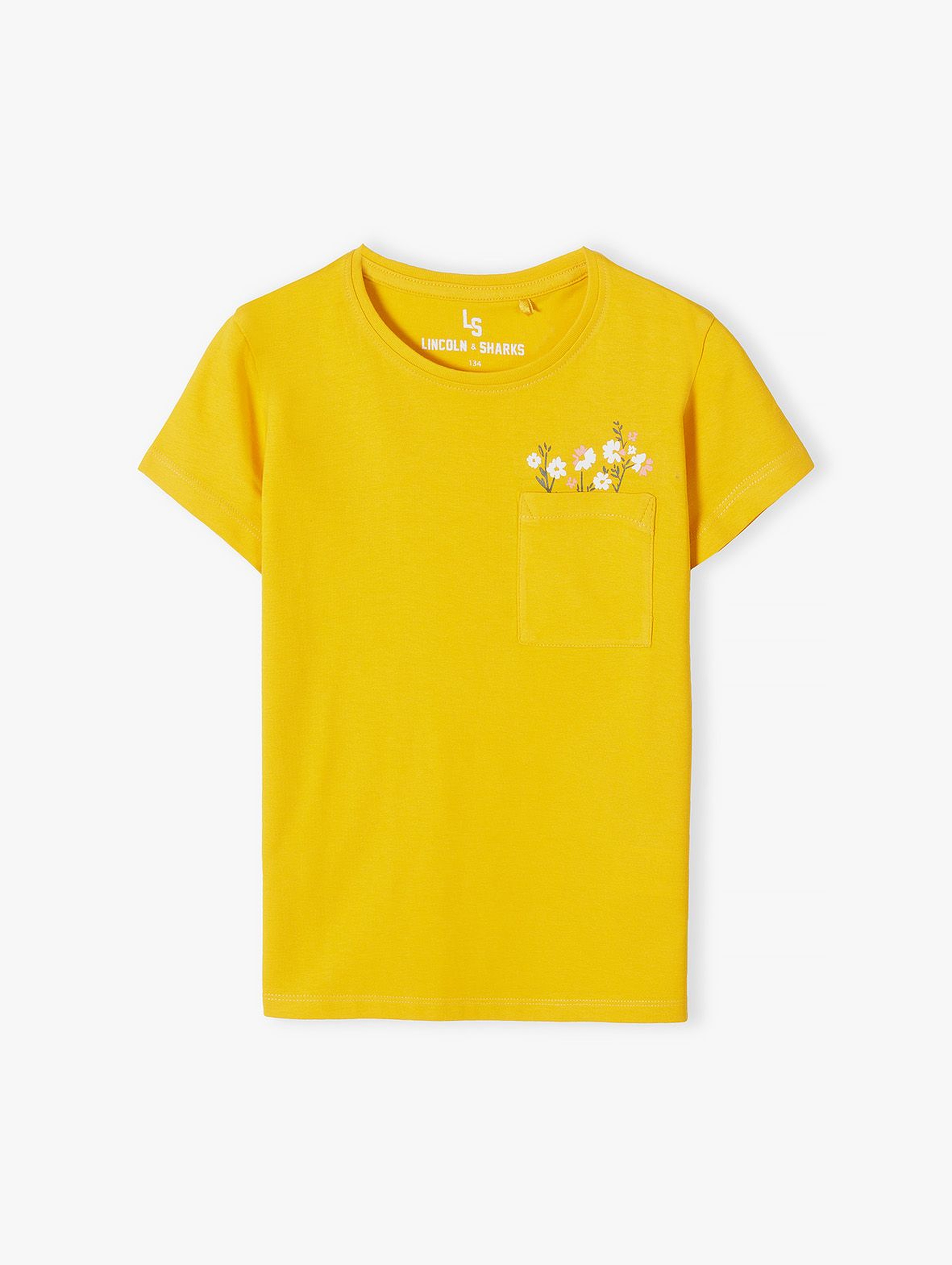 Żółta koszulka dziewczęca z kieszonką