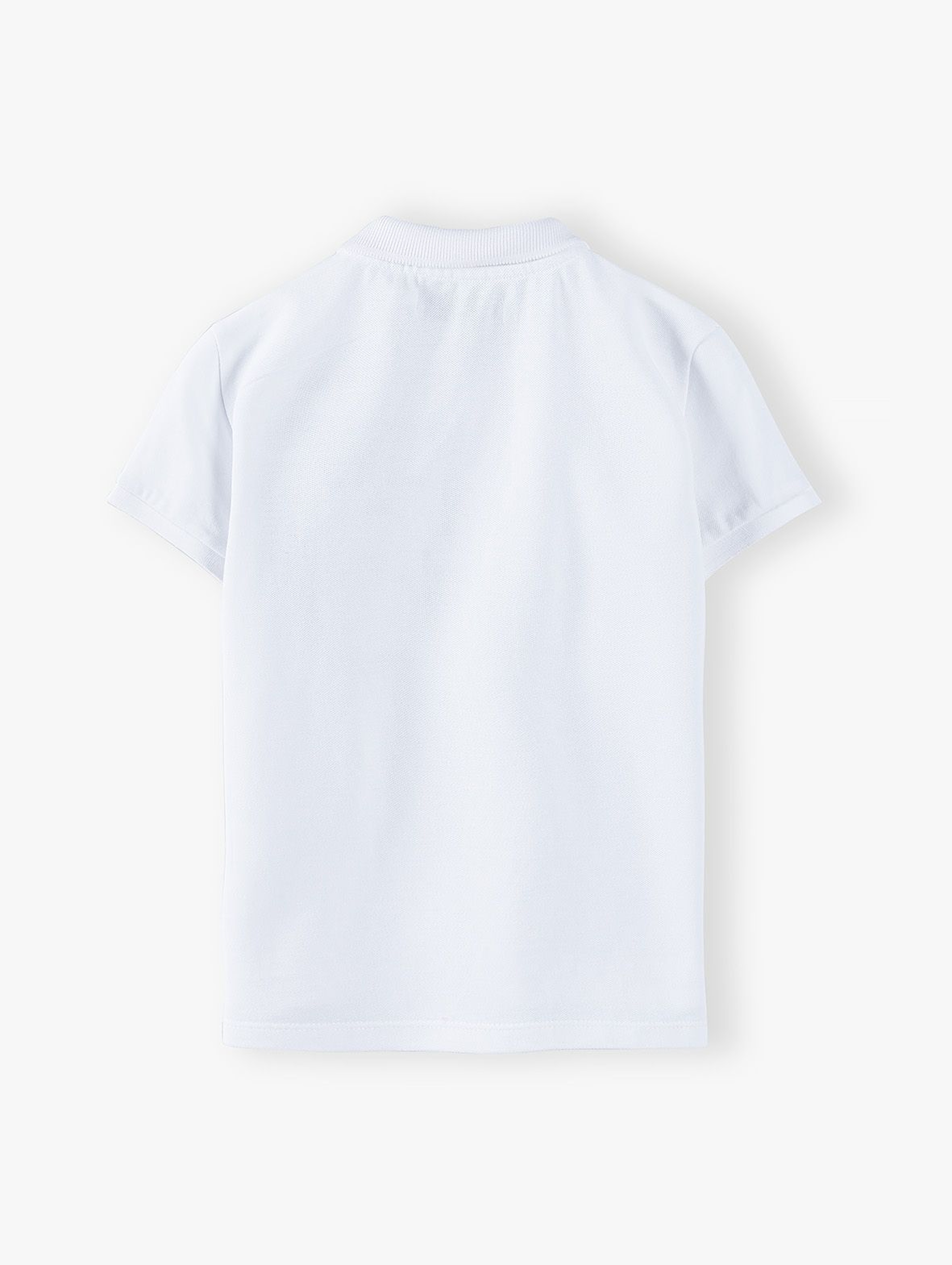 T-shirt chłopięcy bawełniany z kołnierzykiem -biały