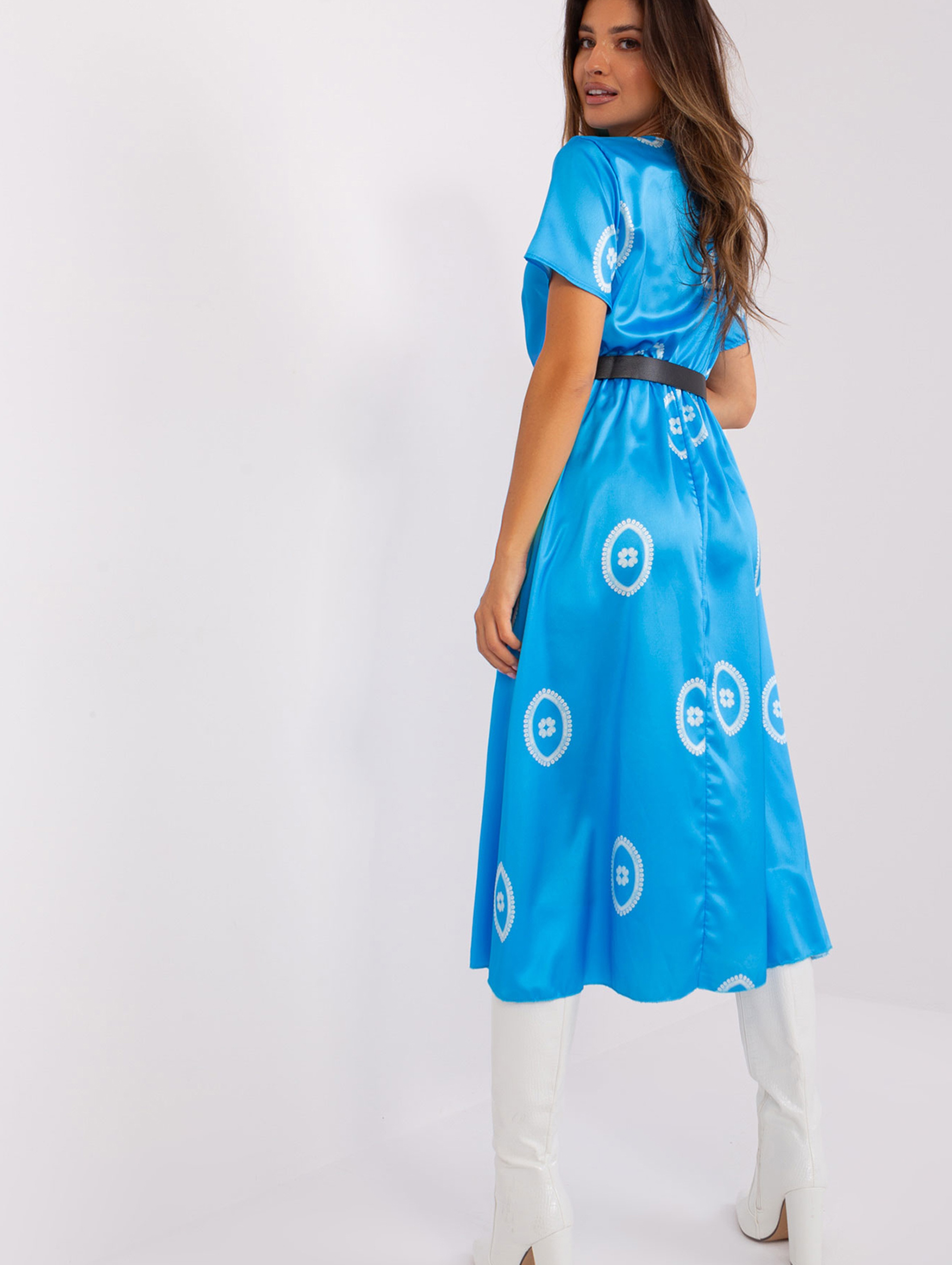 Niebieska sukienka damska koktajlowa z dekoltem V