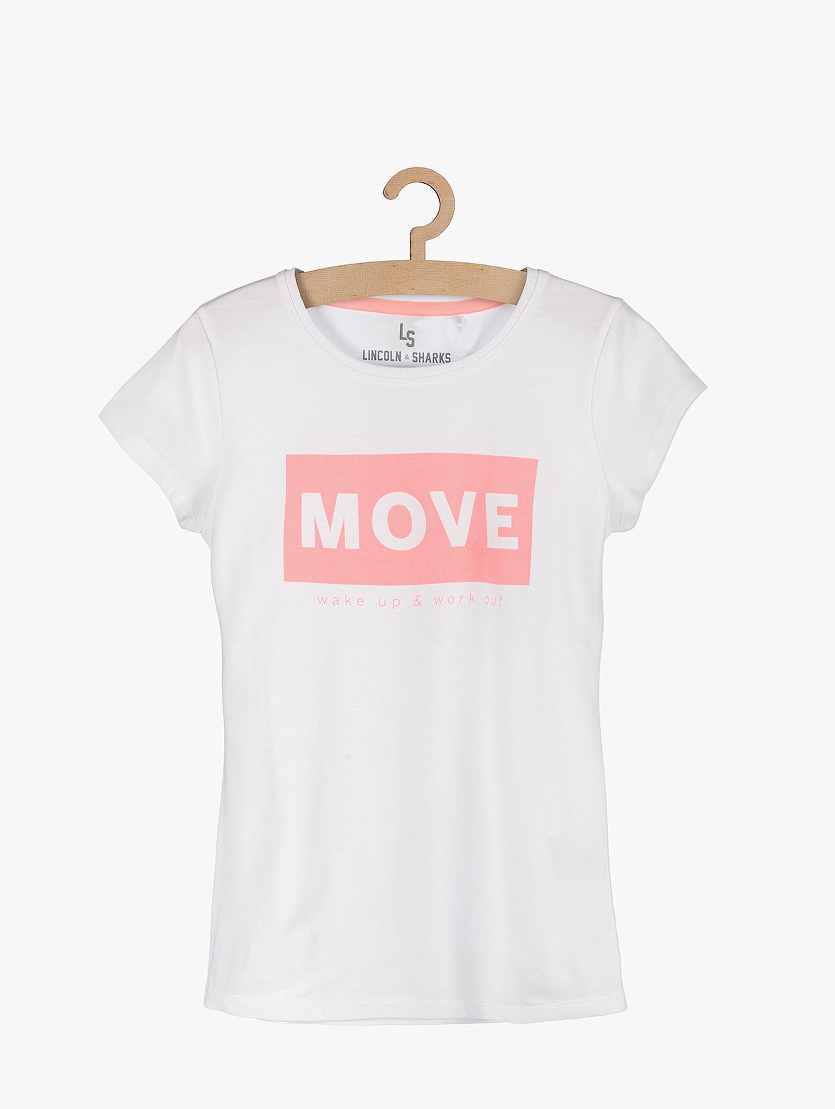 Biały t-shirt z napisem MOVE