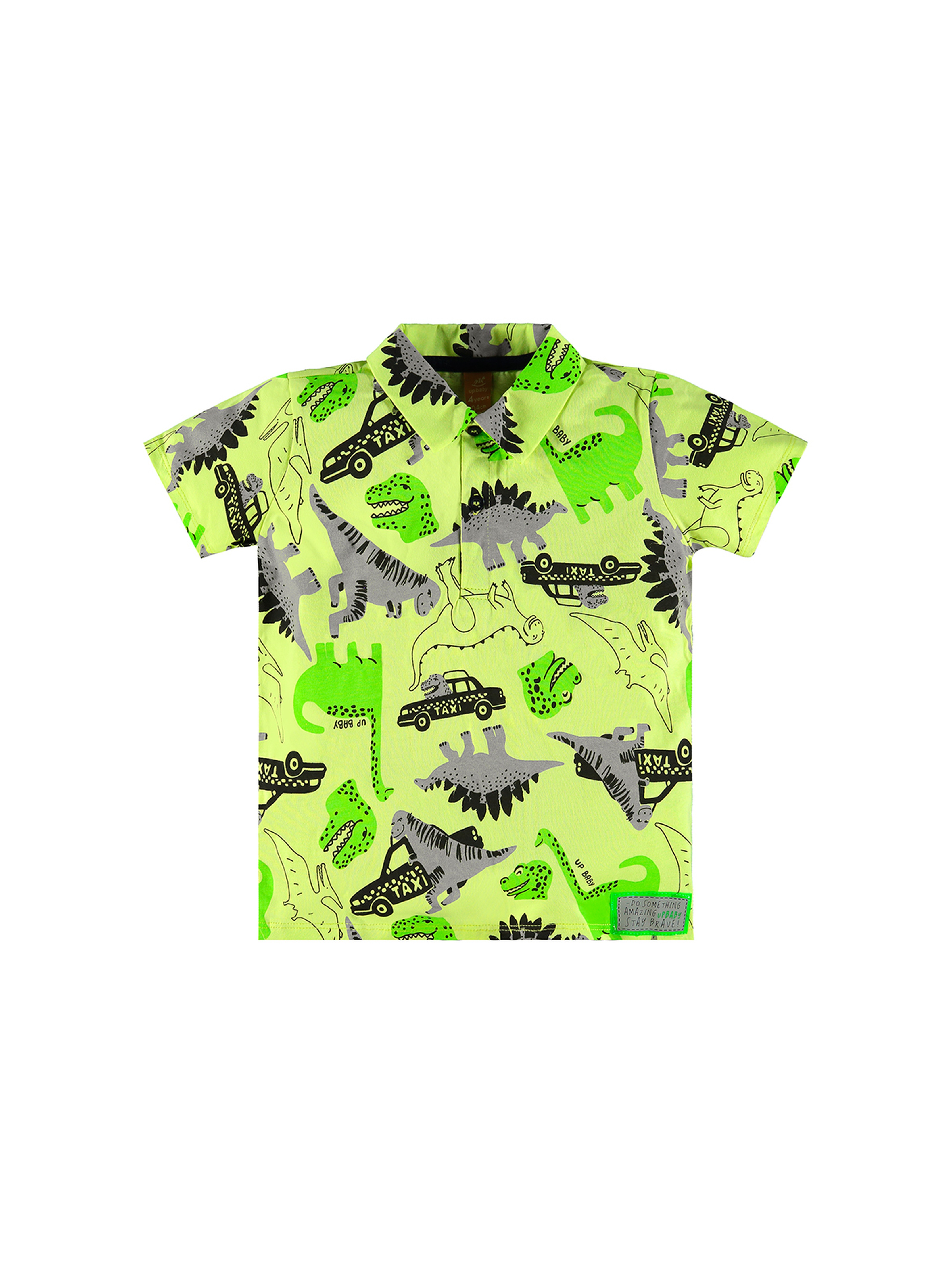 Bawełniany t-shirt chłopięcy w dinozaury z kołnierzykiem