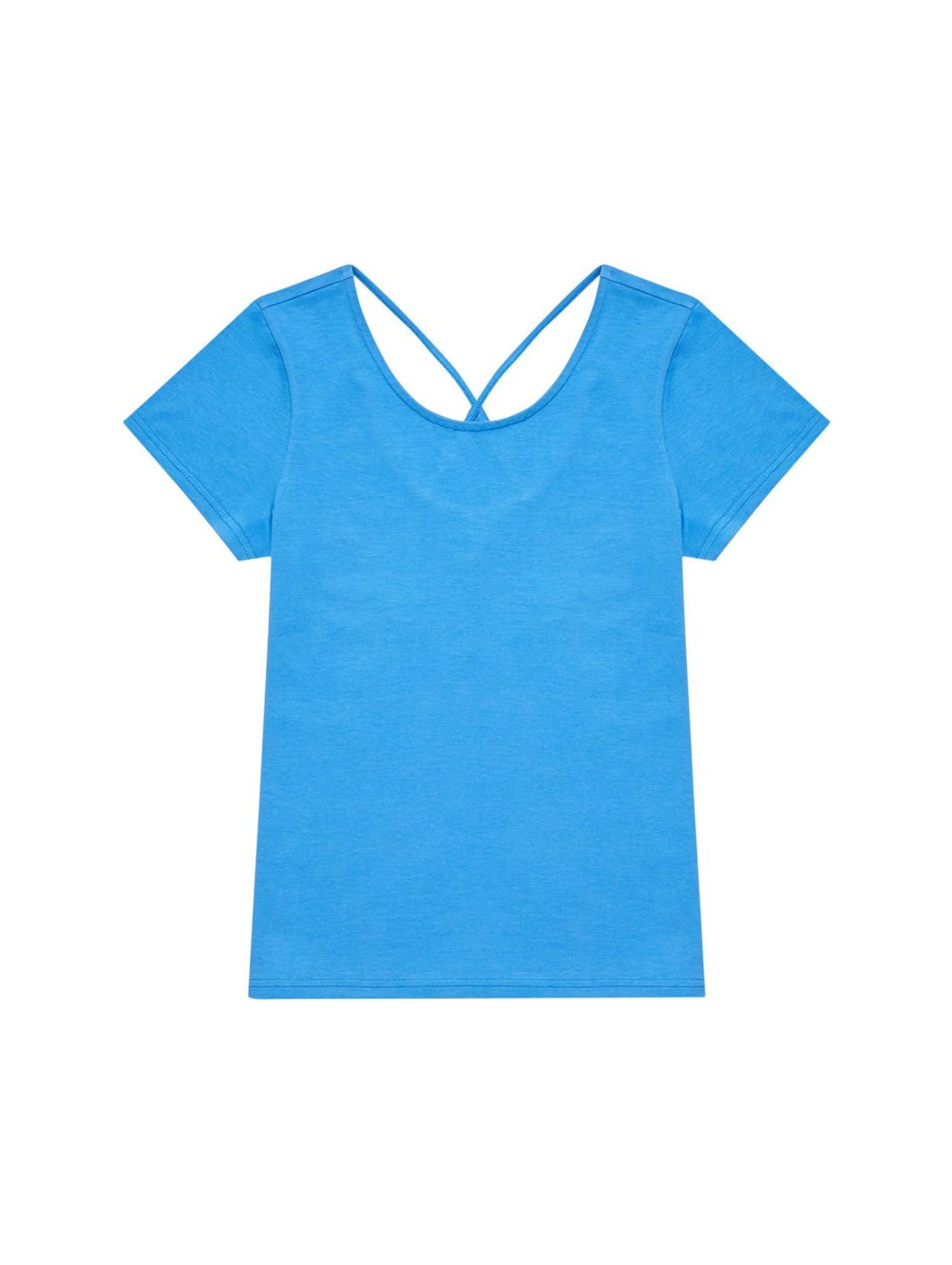 T-shirt damski z ozdobnym tyłem- niebieski