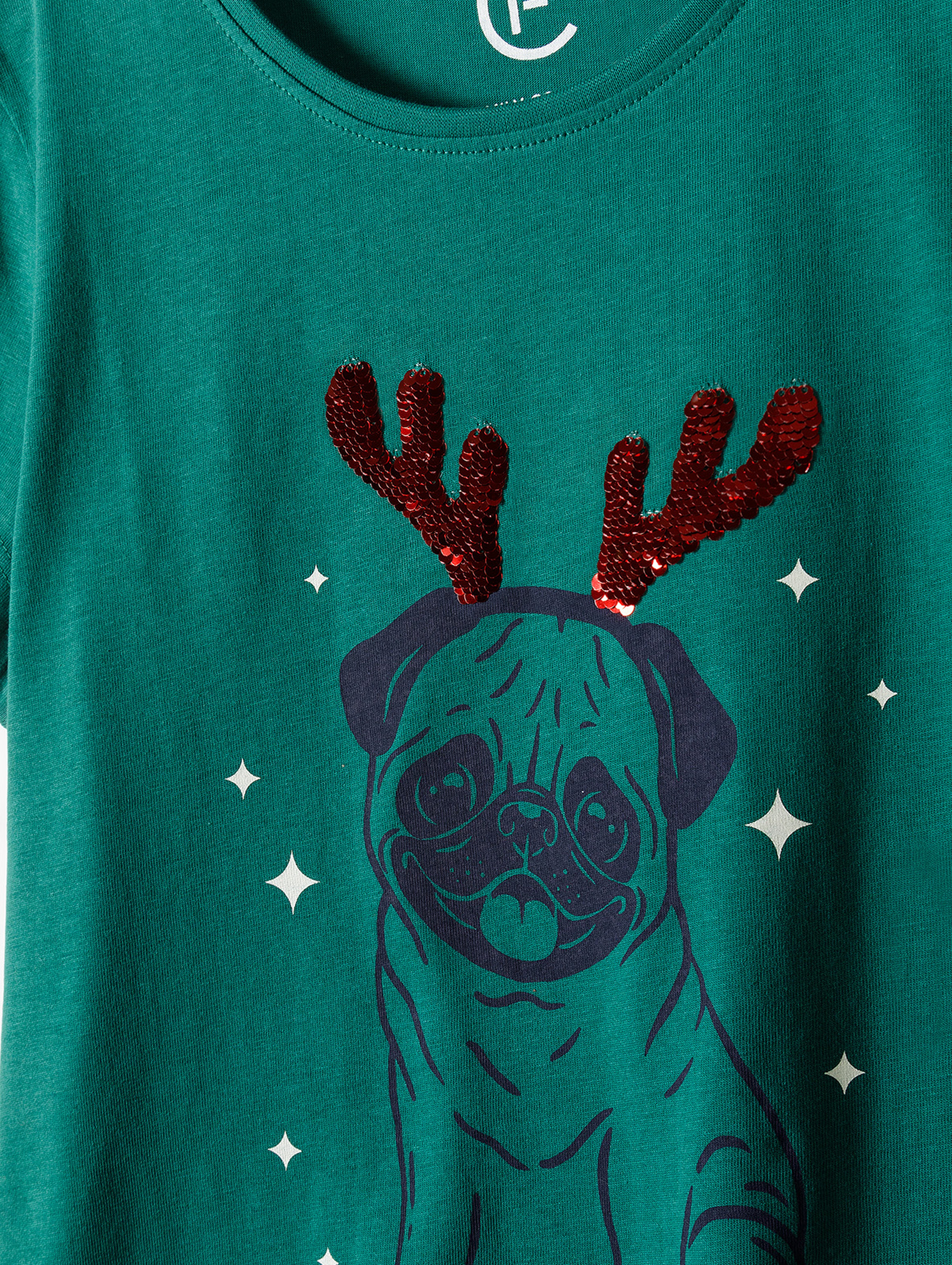 T-shirt świąteczny z napisem "Merry Pugmas" - zielony