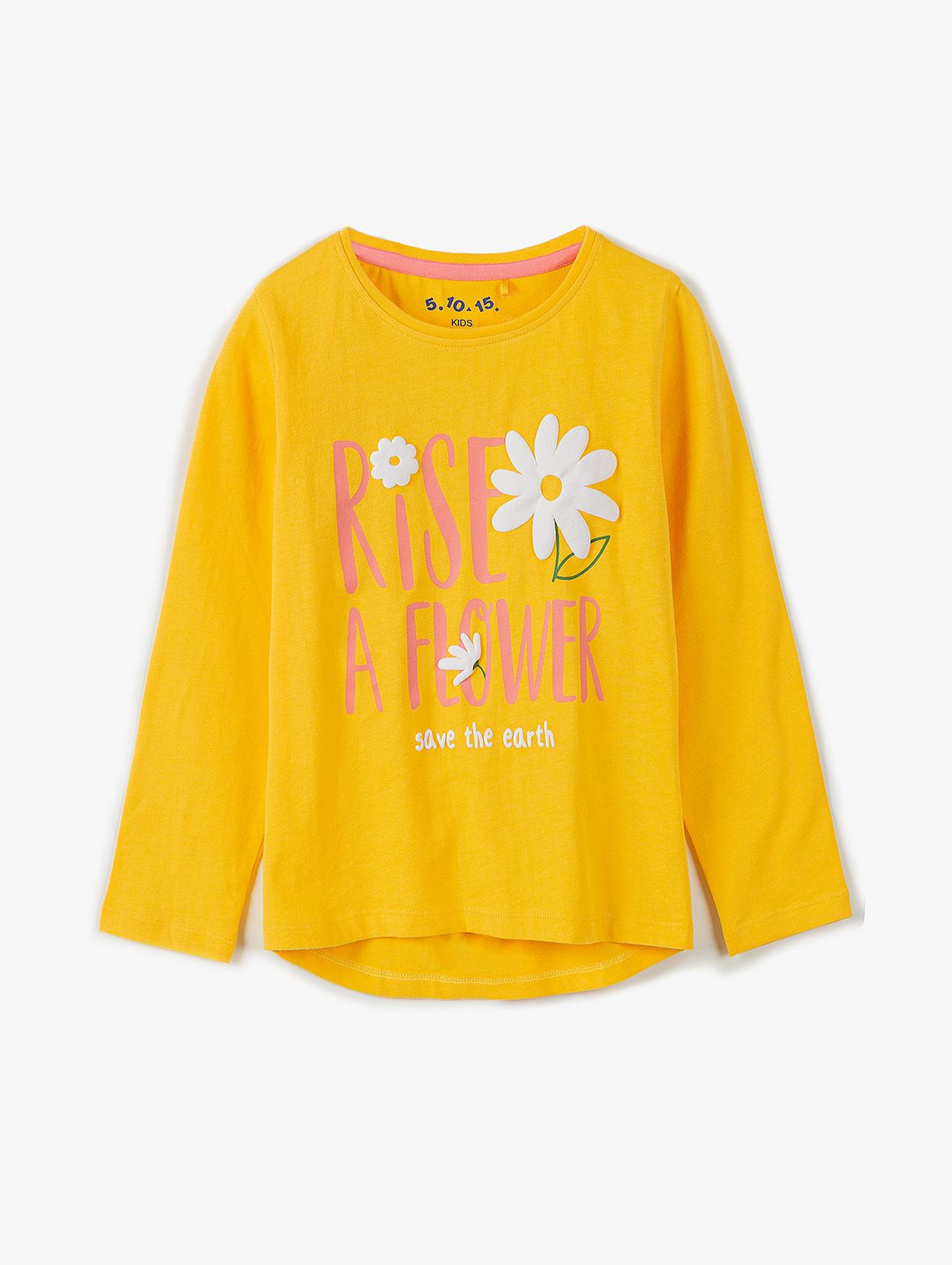 Bawełniana buzka dziewczęca - długi rękaw z napisem Rise a Flower - zółta