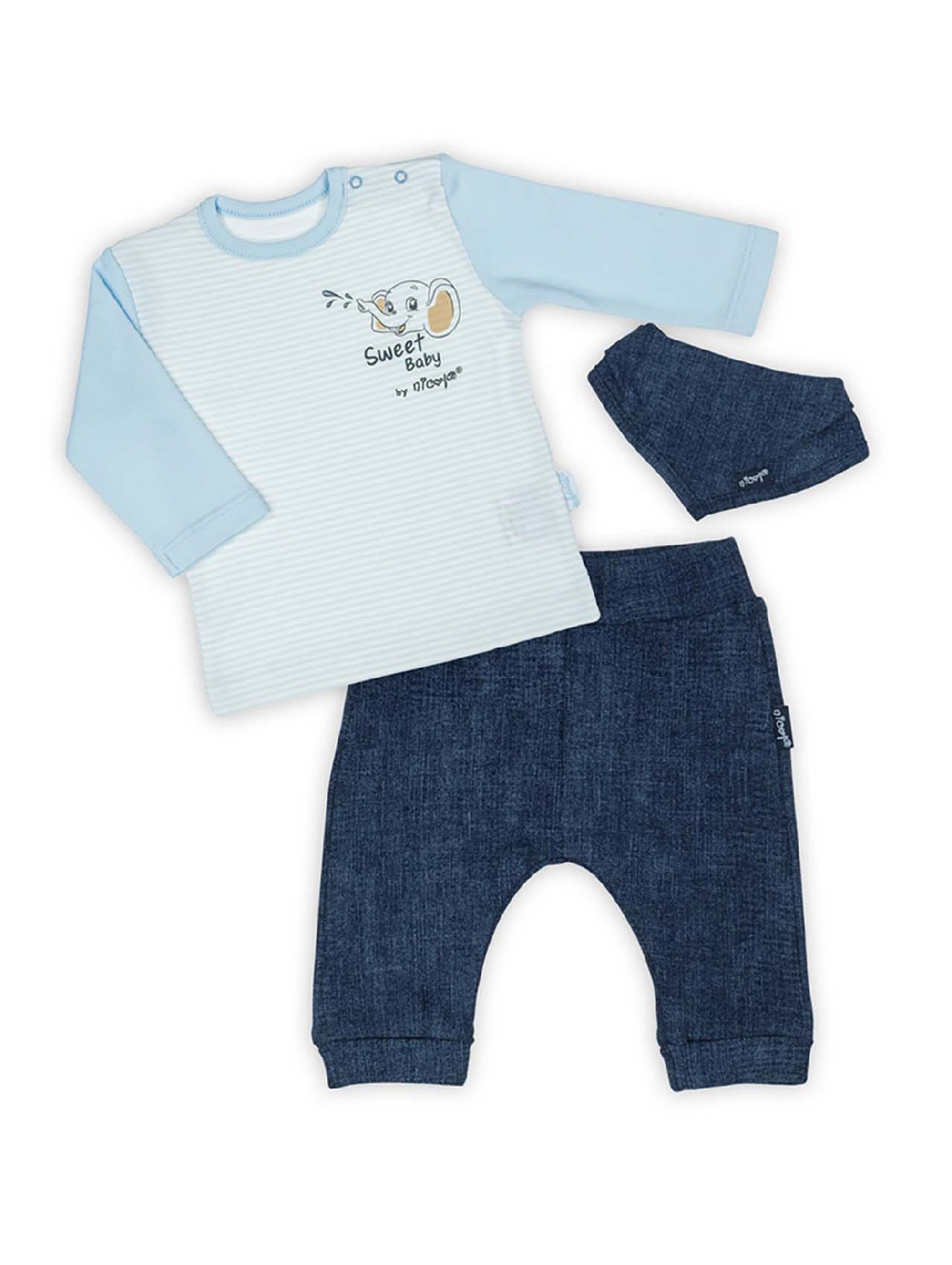 Komplet dla niemowlaka- bluzka, długie spodnie i apaszka