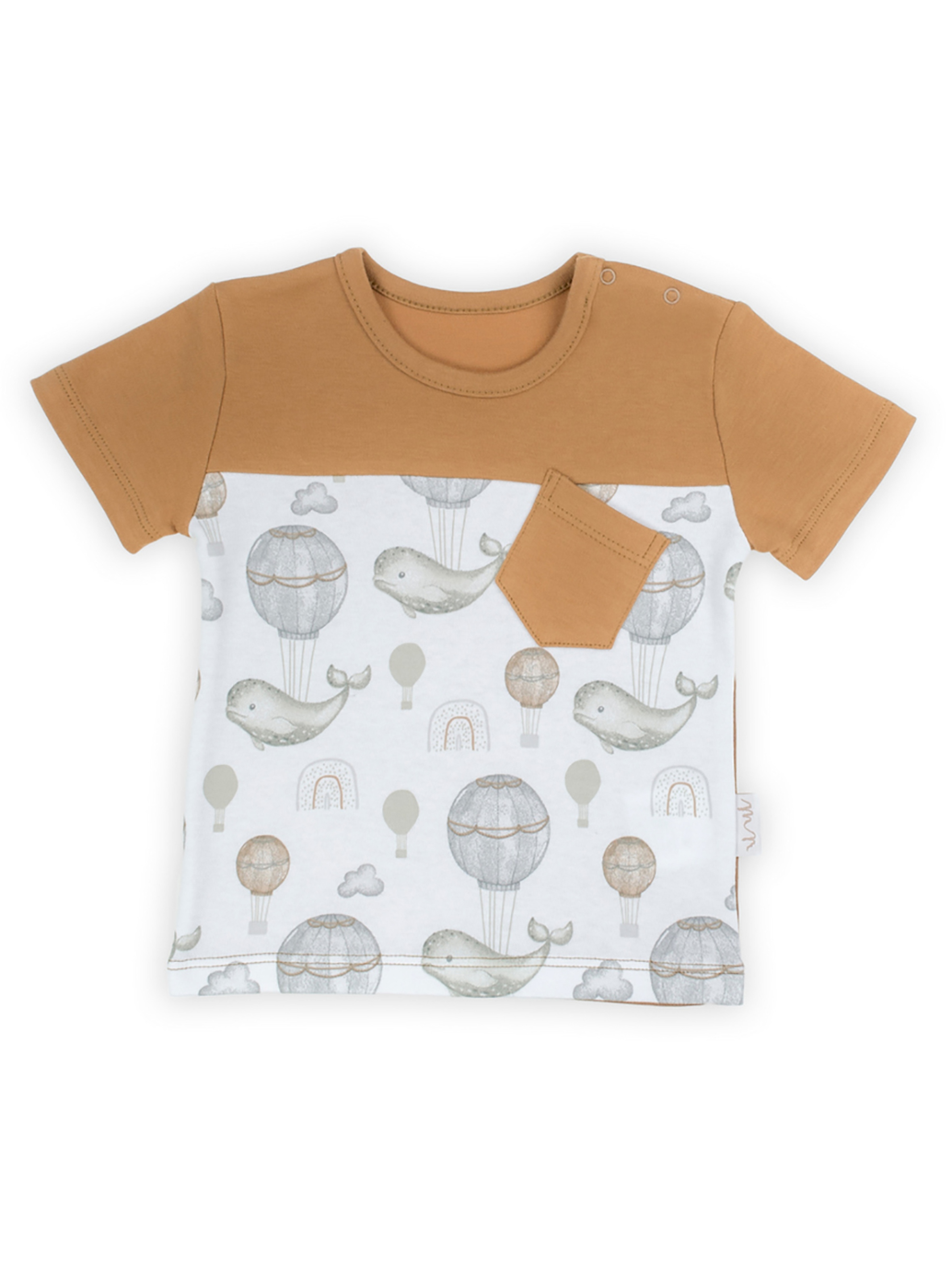 Bawełniany t-shirt dla chłopca z kieszonką- wieloryby i balony