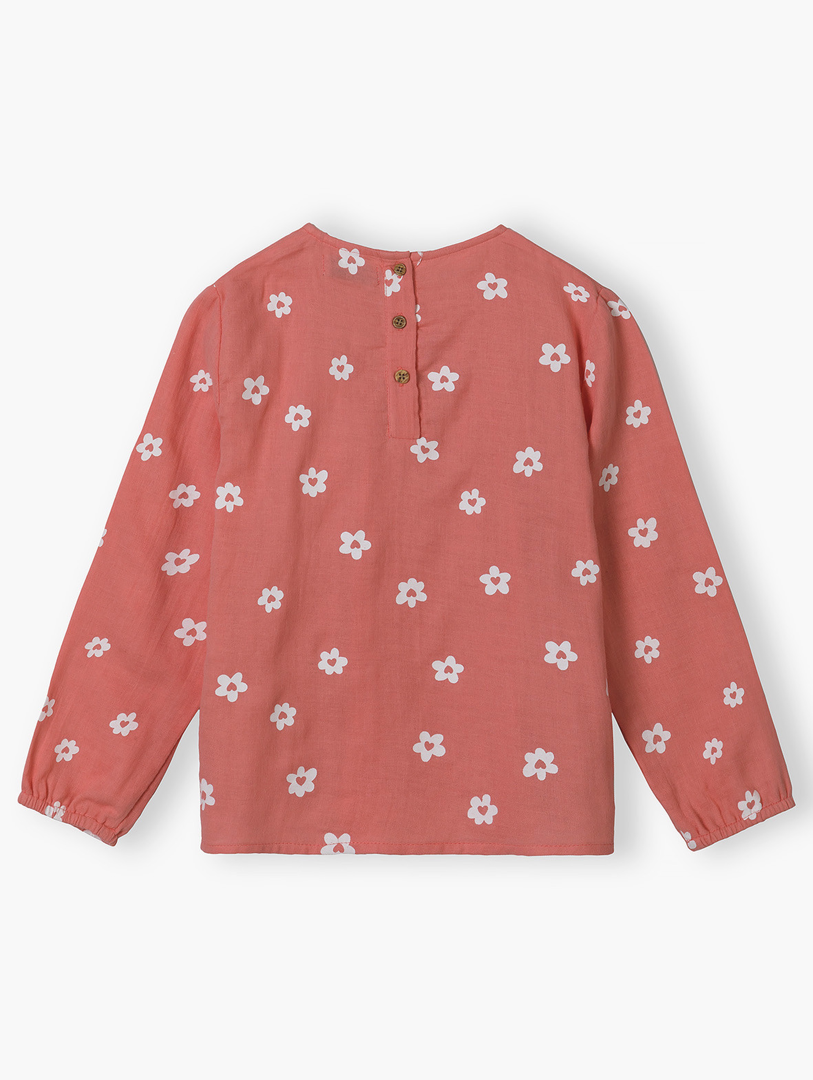 Bawełniana koszula w dziewczęca z długim rękawem - różowa w kwiatki