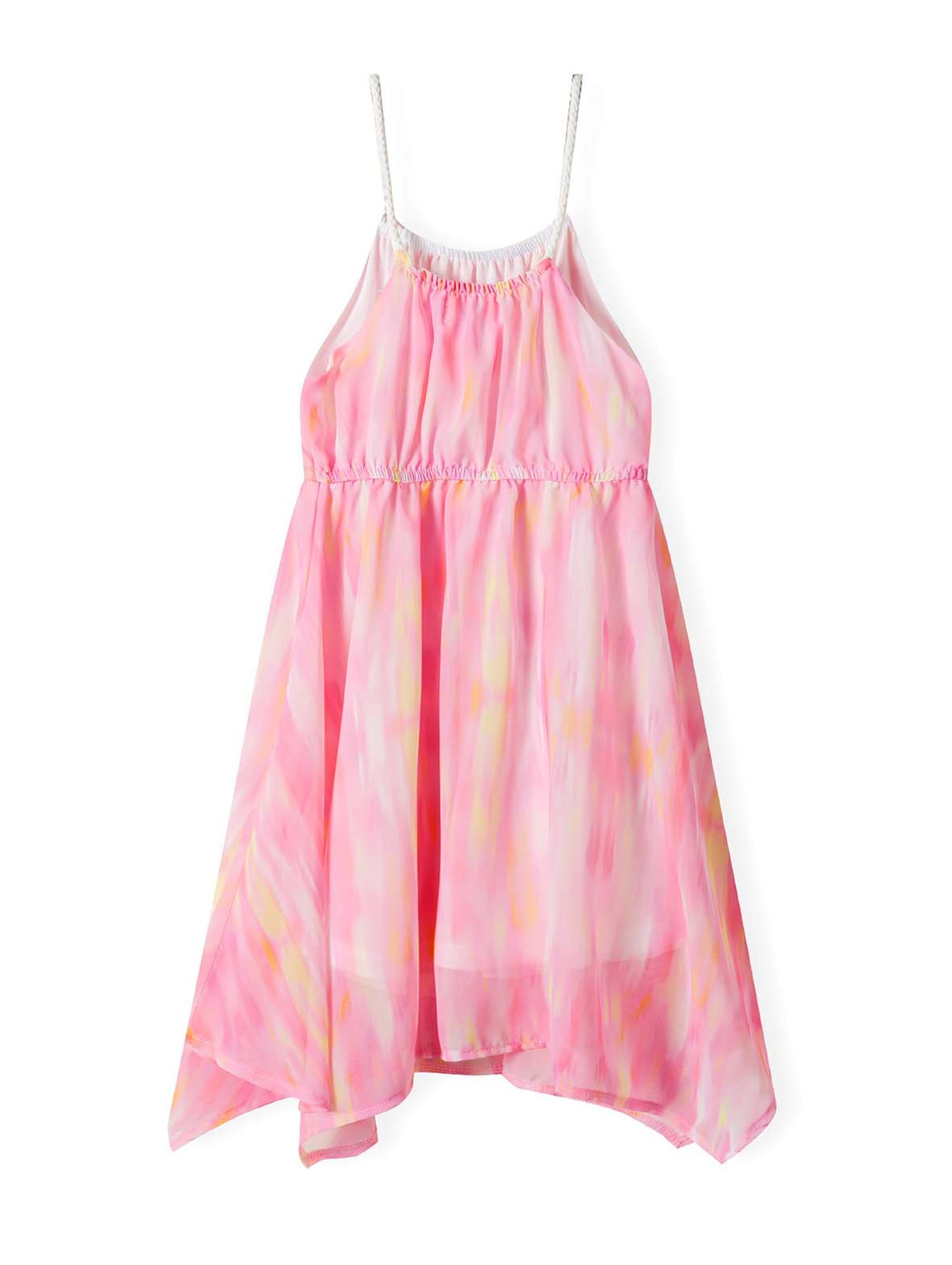 Lekka sukienka na ramiączkach z asymetrycznym dołem- różowa