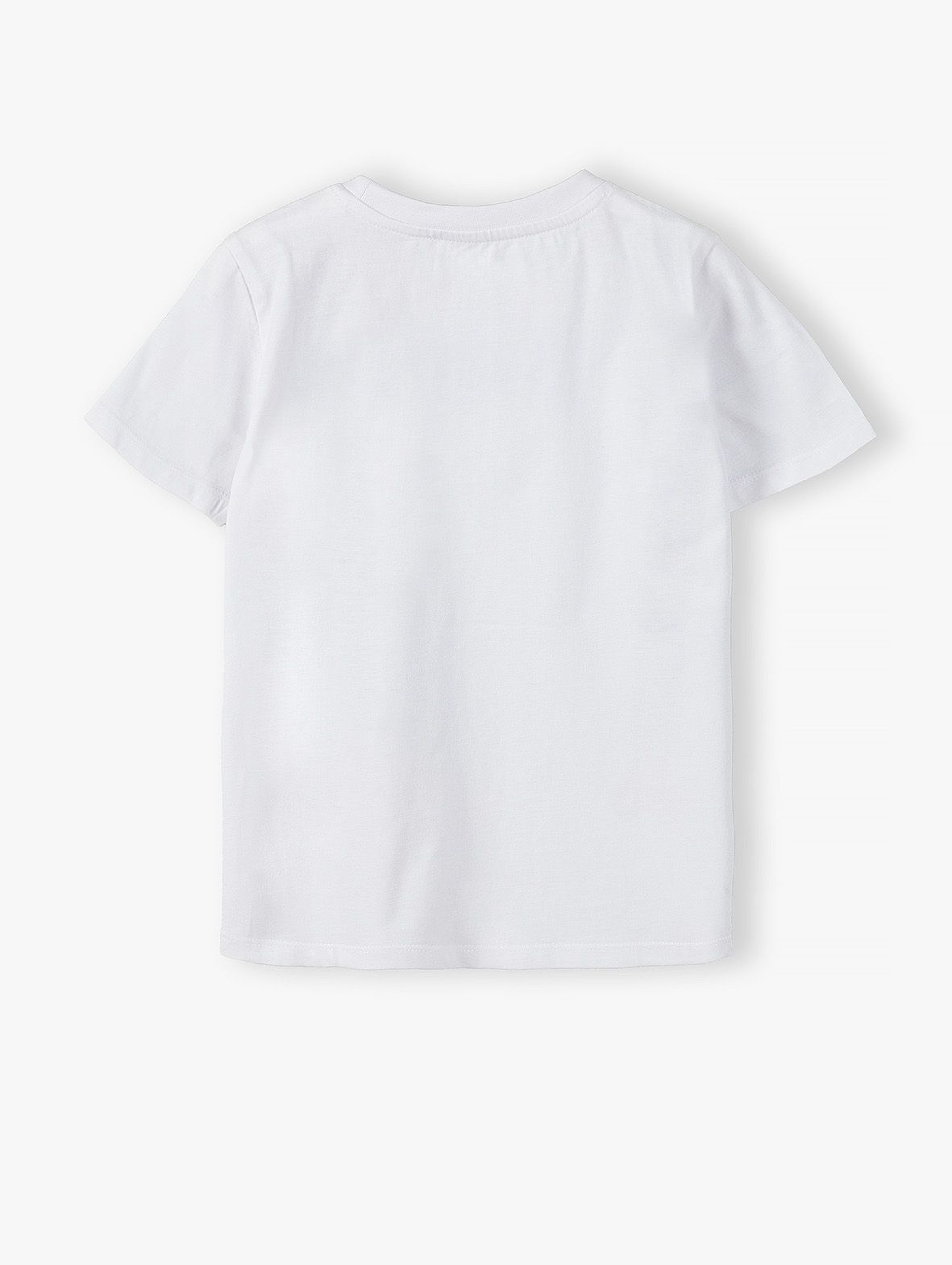 Bawełniany t-shirt chłopięcy z nadrukiem muszki i szelek
