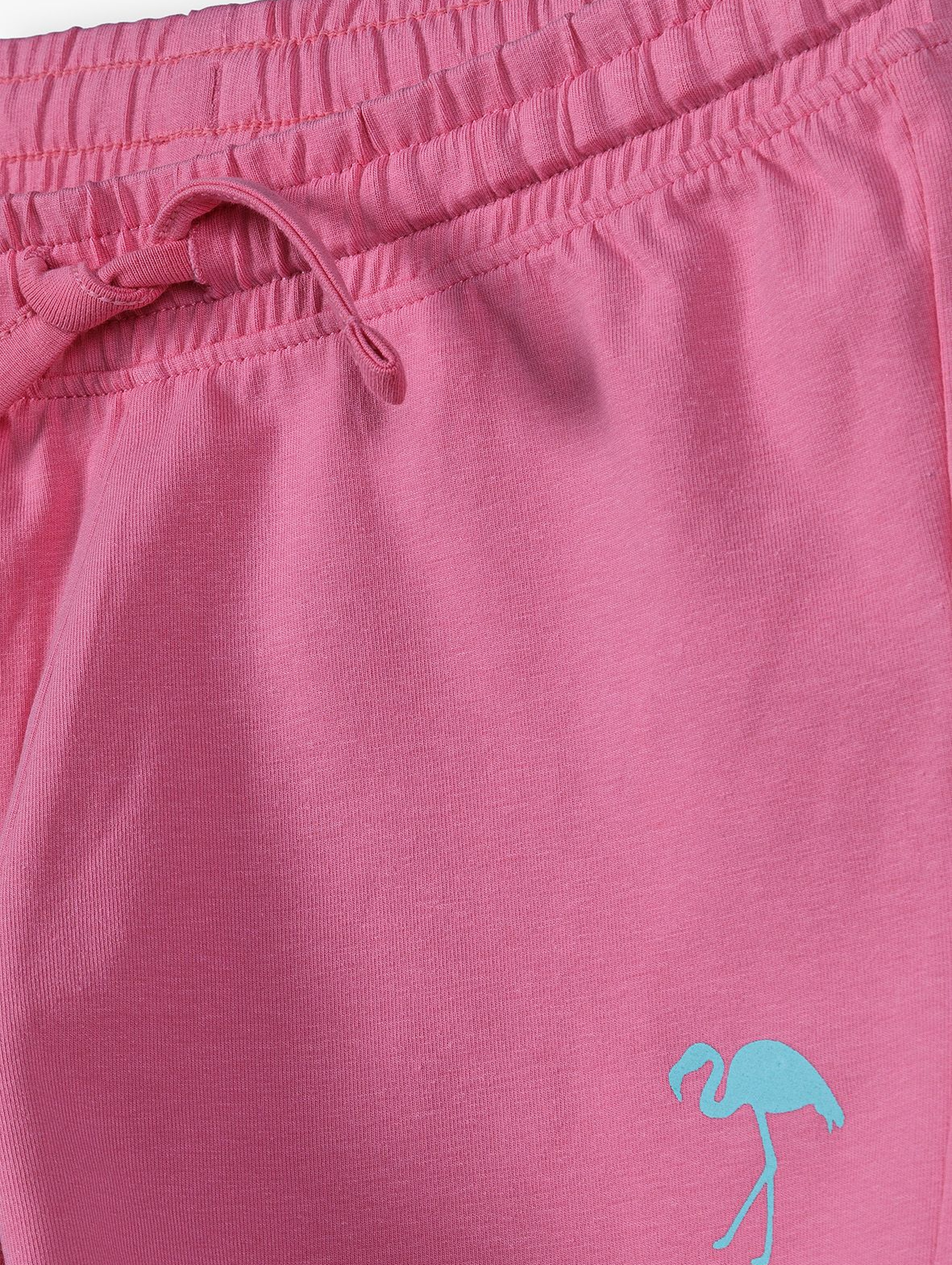Dzianinowe szorty dla dziewczynki - różowe z flamingiem