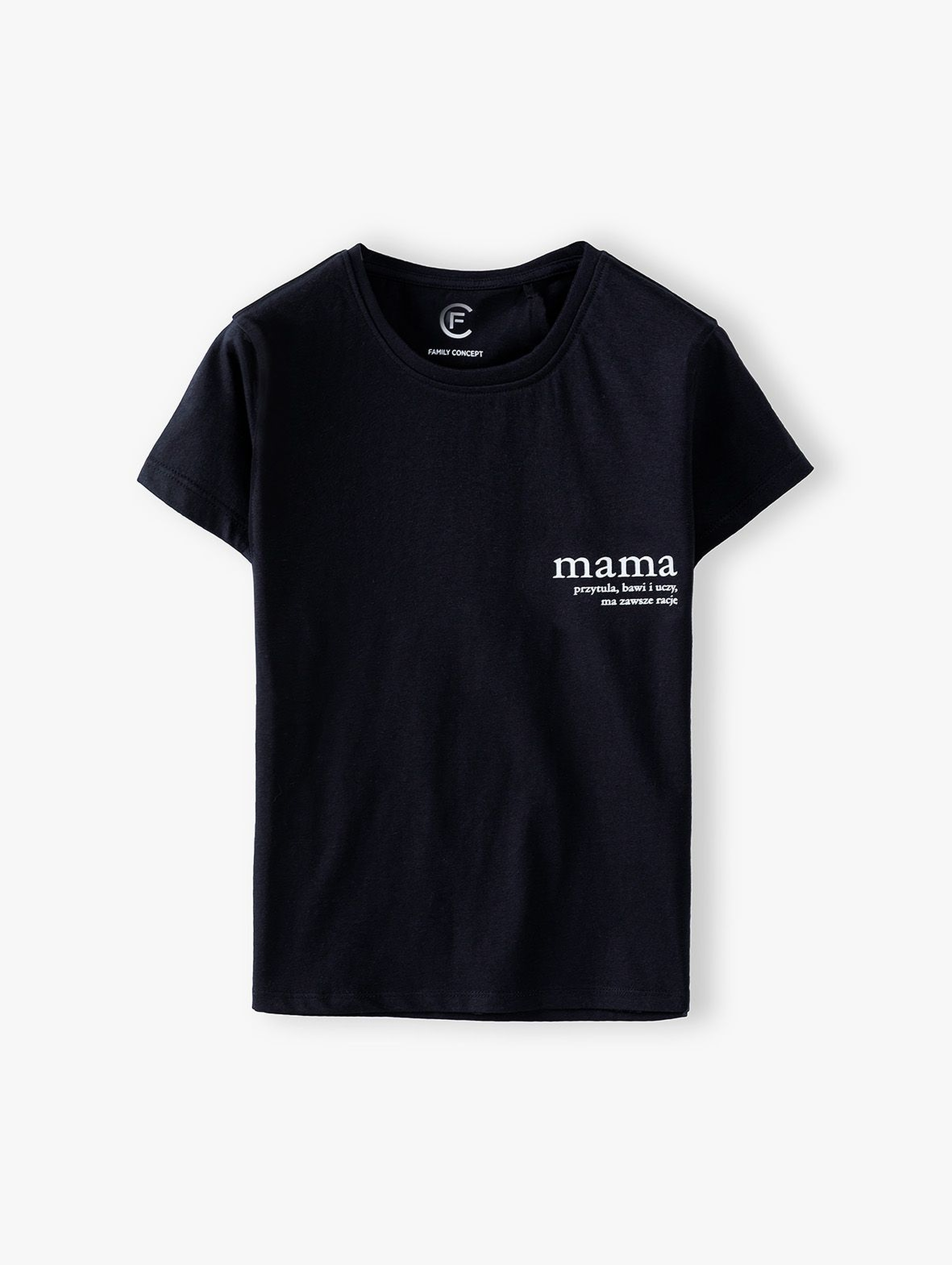 Bawełniany t-shirt damski czarny Mama- ubrania dla rodziny