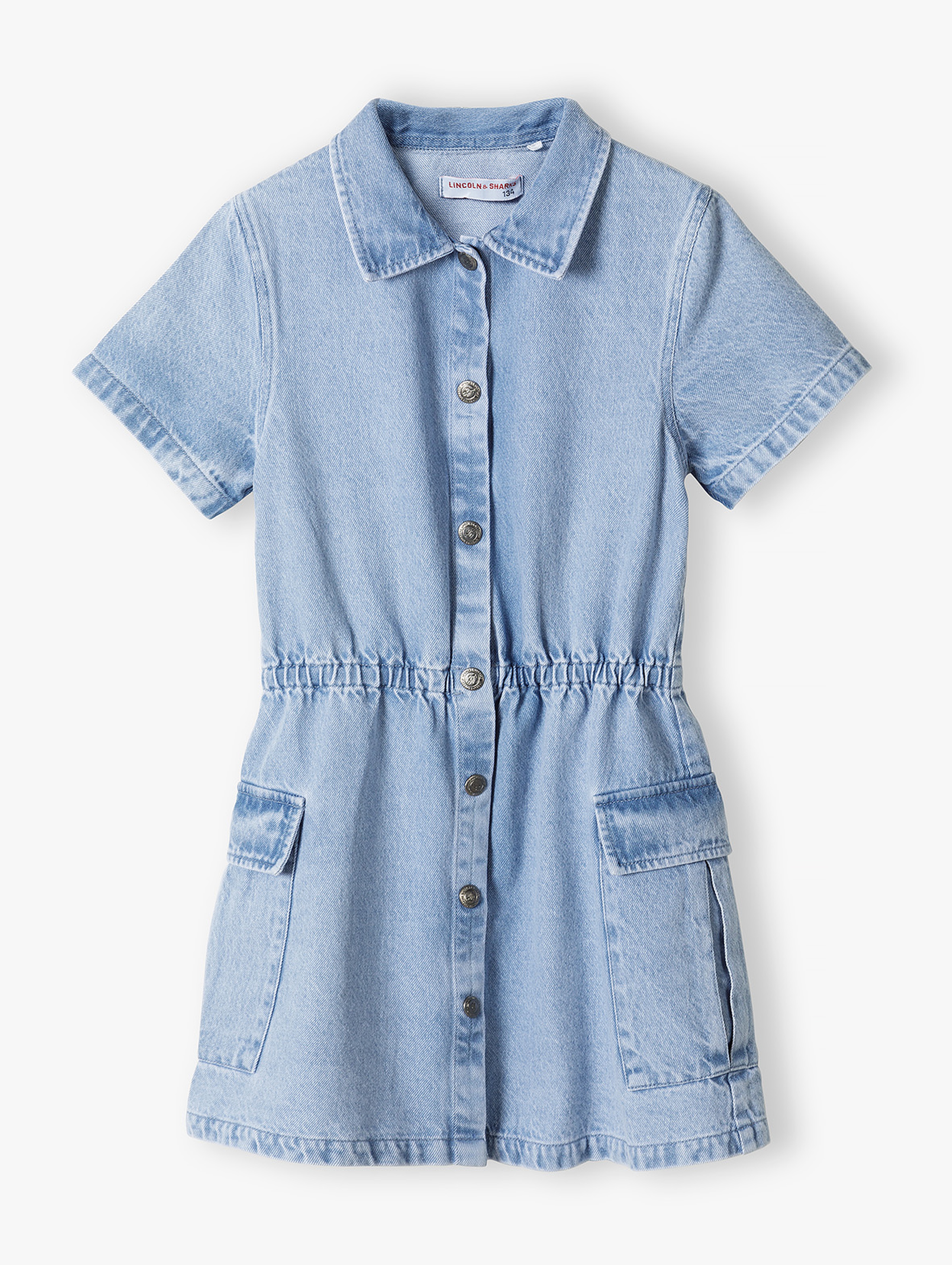 Jeansowa sukienka dla dziewczynki z krótkim rękawem - niebieska - Lincoln&Sharks