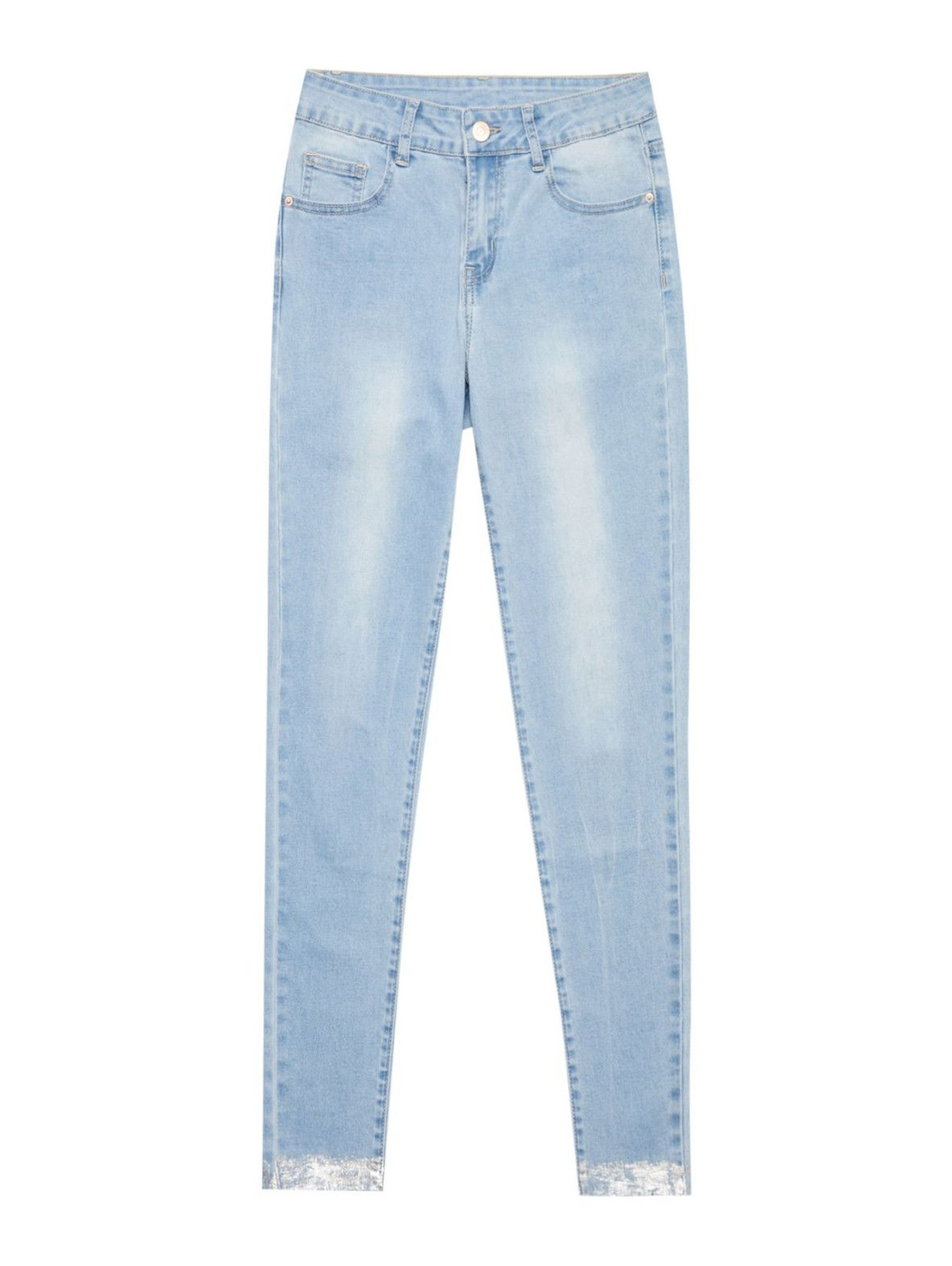 Jeansy damskie z metalicznym zdobieniem - niebieskie slim