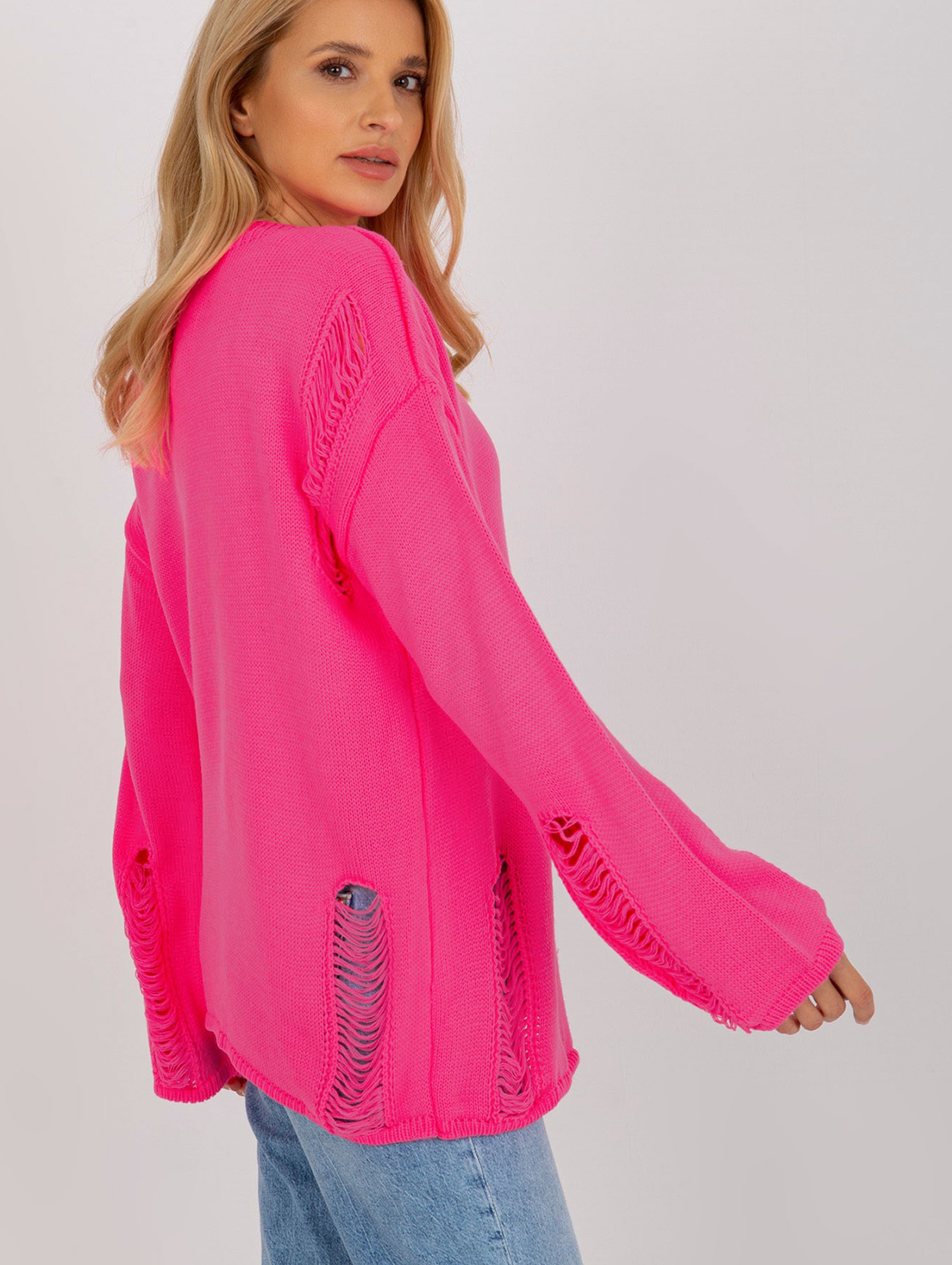 Fluo różowy damski sweter oversize z
wełną