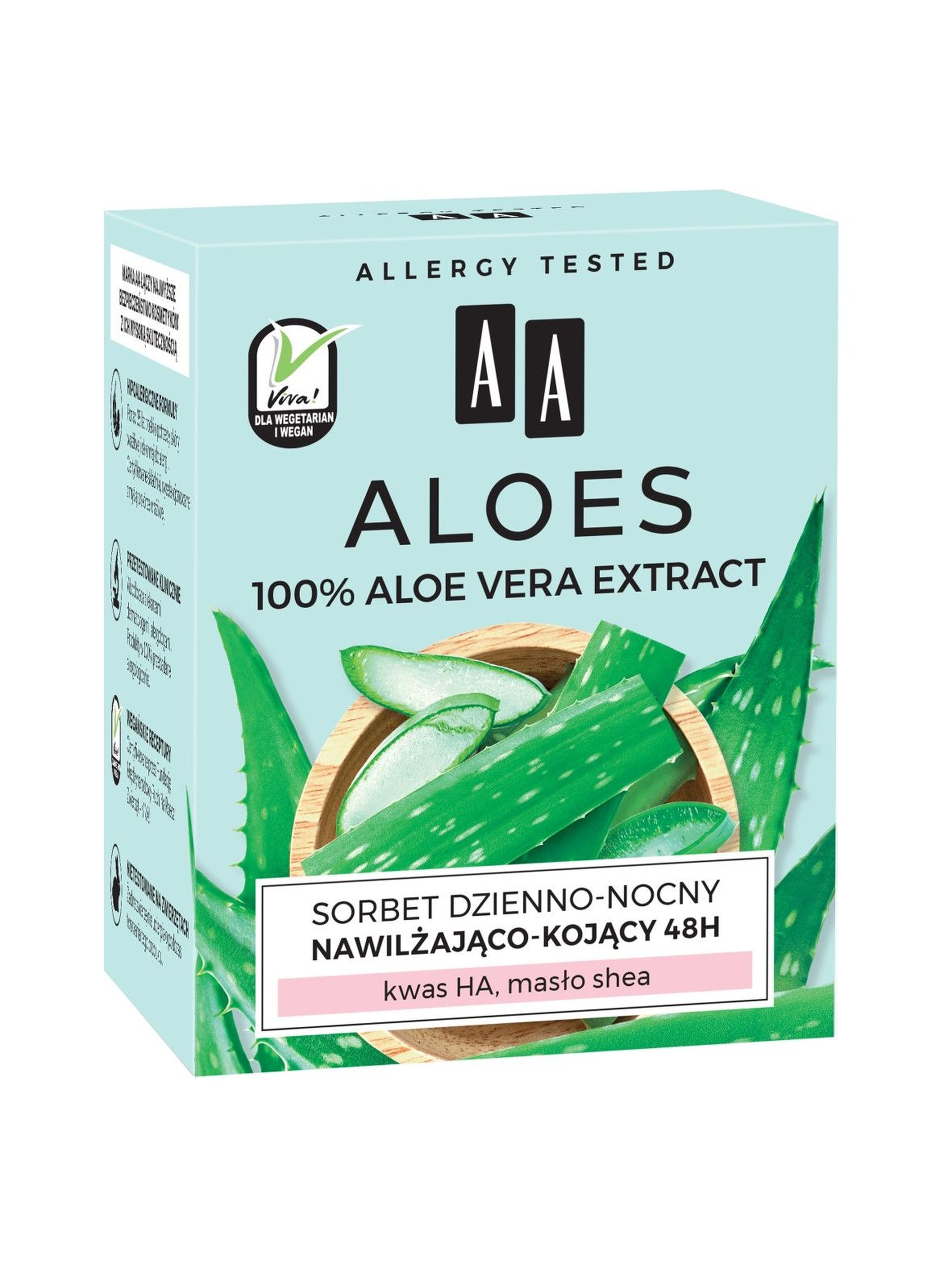 AA Aloes 100% aloe vera extract sorbet dzienno-nocny 48h nawilżająco-kojący 50 ml