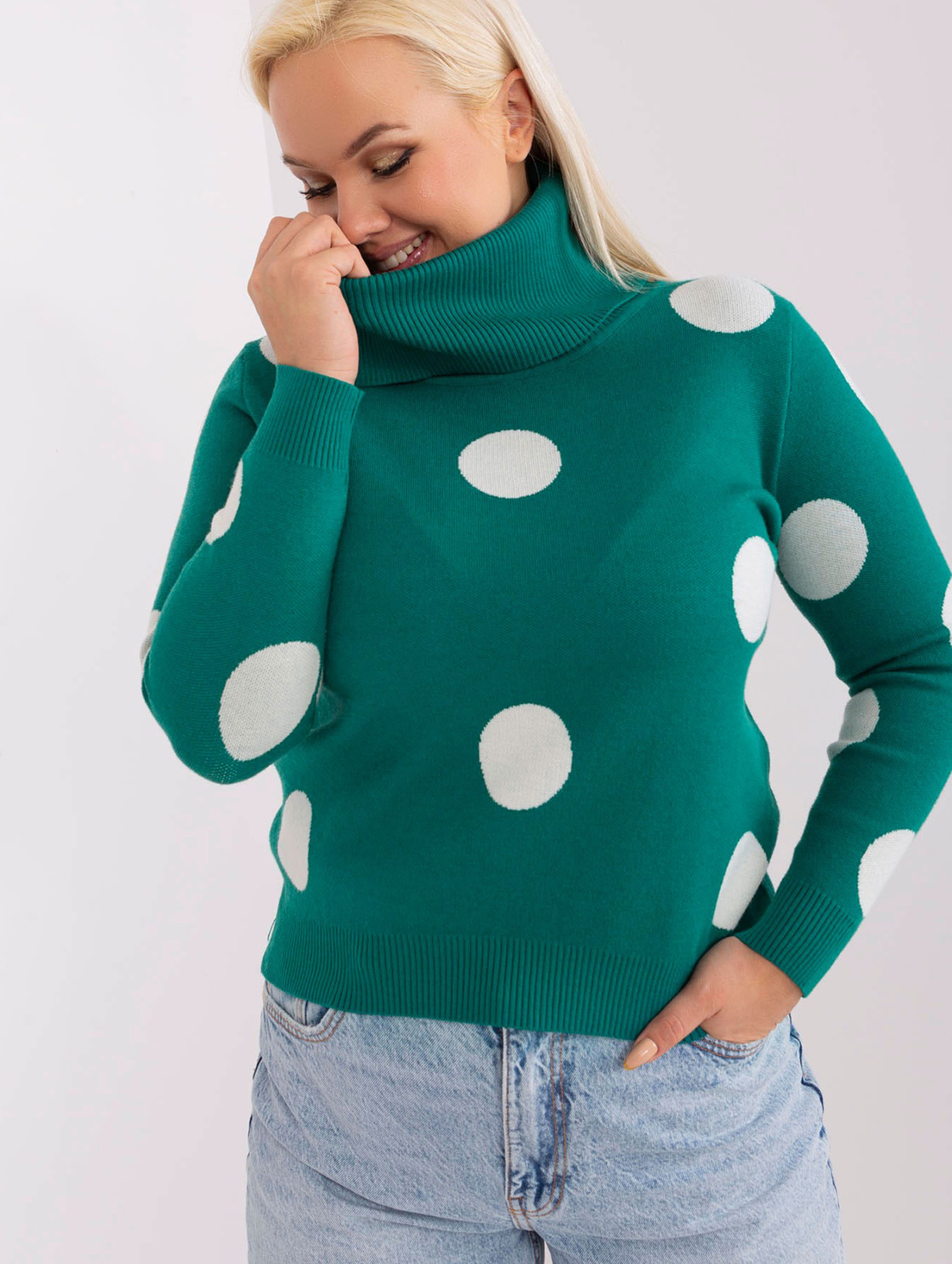 Sweter plus size z długim rękawem morski