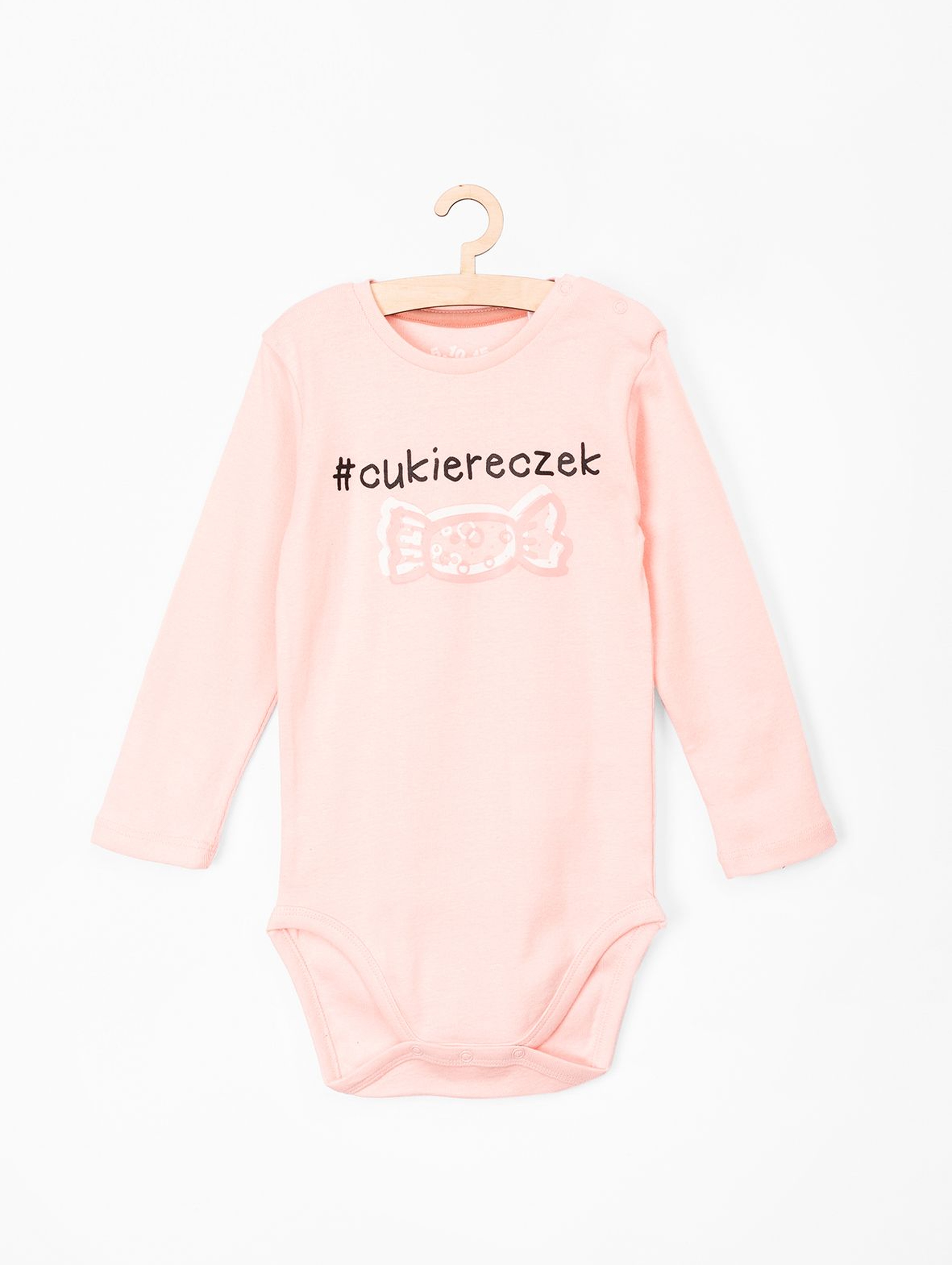 Body bawełniane dla niemowlaka różowe z napisem Cukiereczek