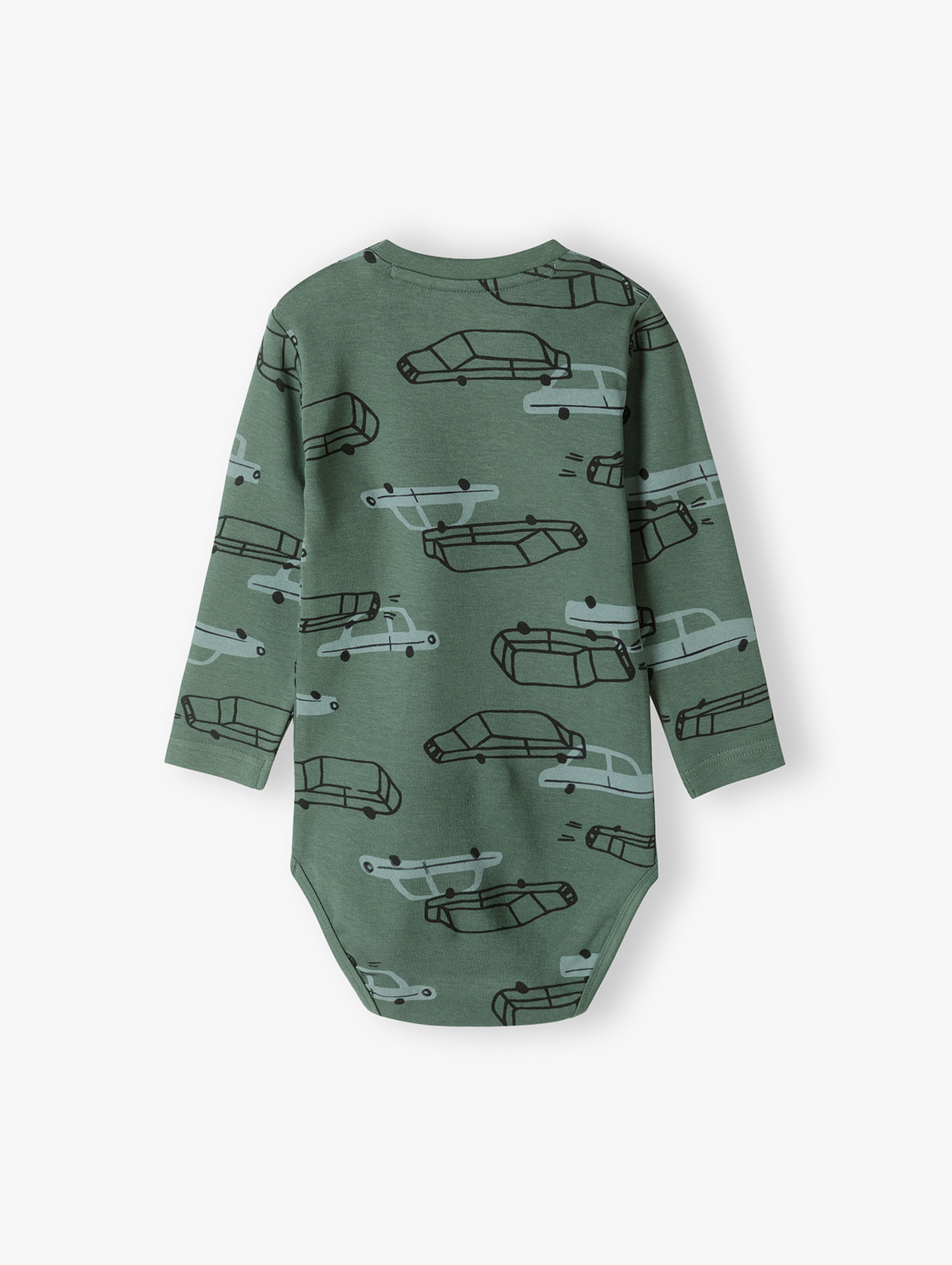 Zielone bawełniane body niemowlęce w samochody