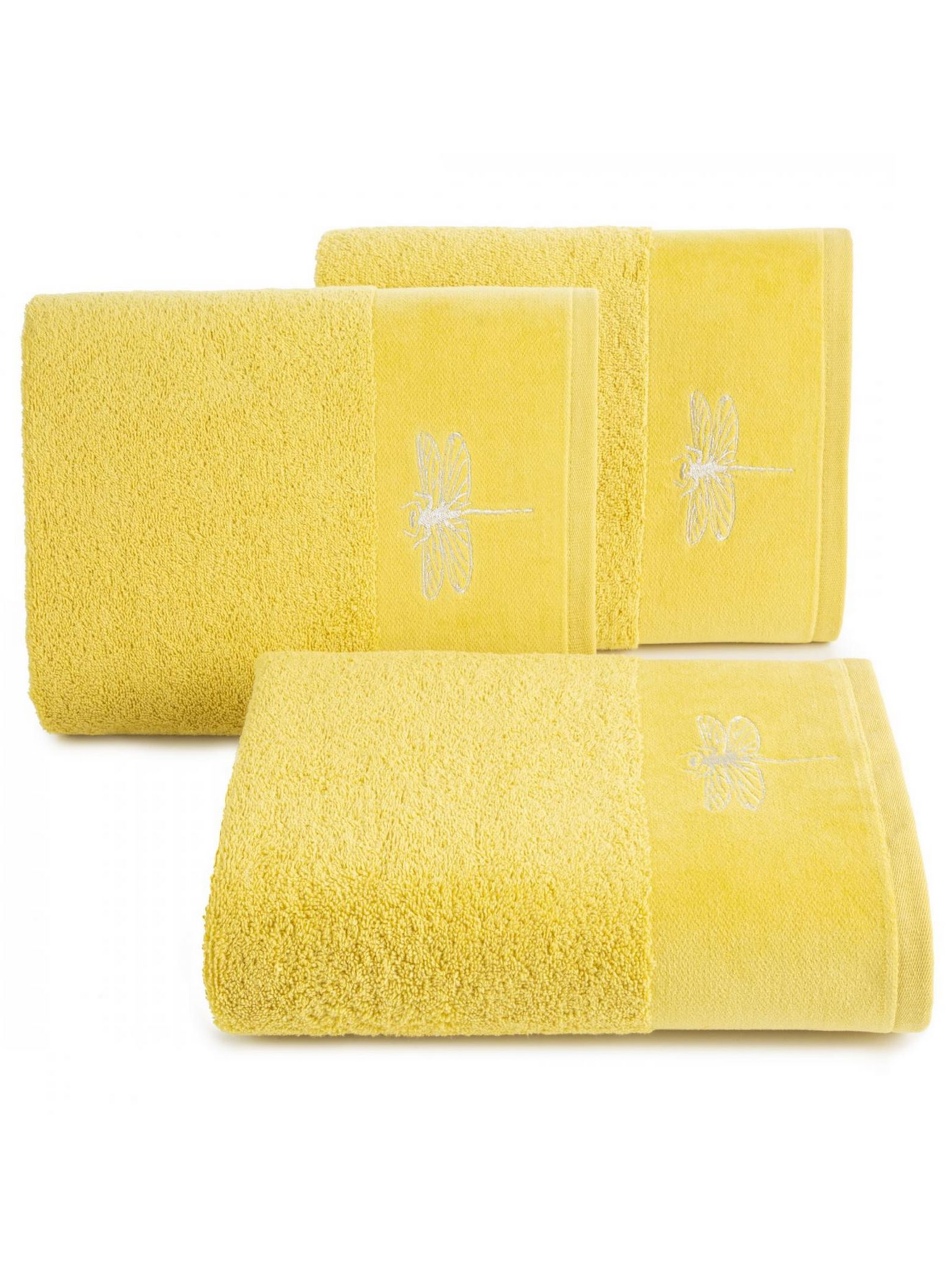 Żółty ręcznik 50x90 cm z haftowaną ważką