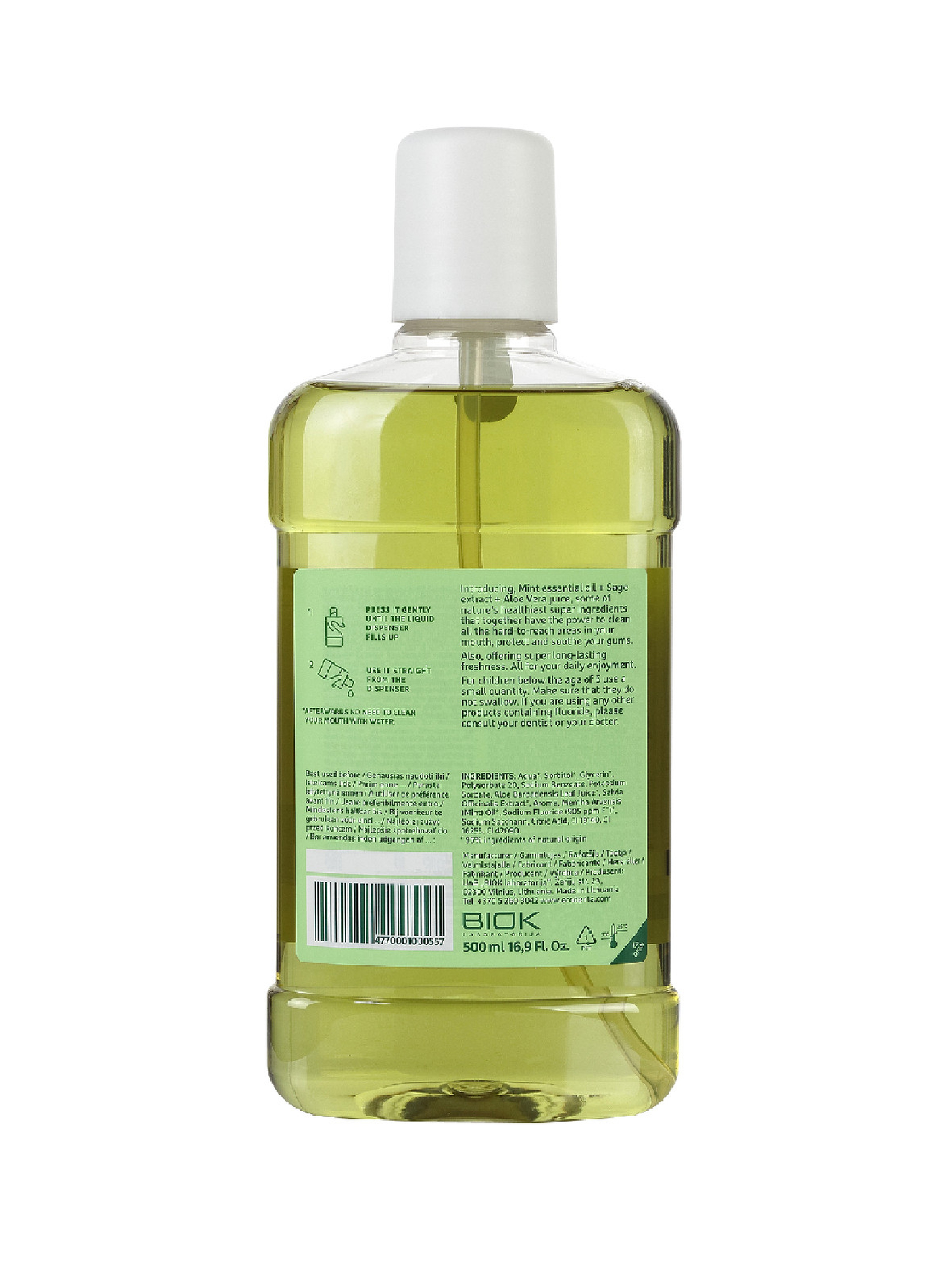 ECODENTA GREEN LINE Wielofunkcyjny płyn do płukania jamy ustnej z wyciągiem szałwii, aloesu i olejkiem miętowym 500ml