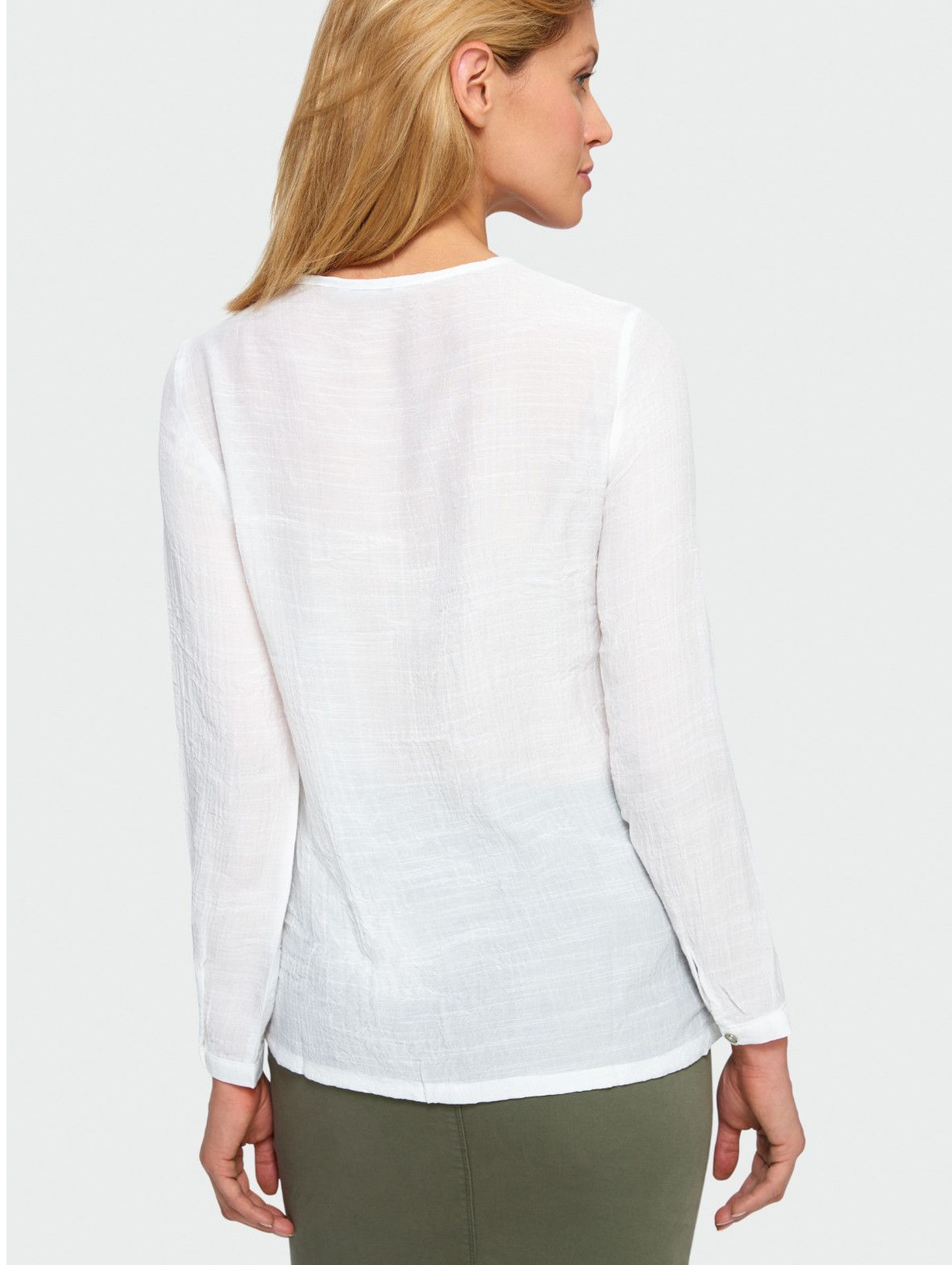 Elegancka bluzka, rozpinana - biała z koronkową górą