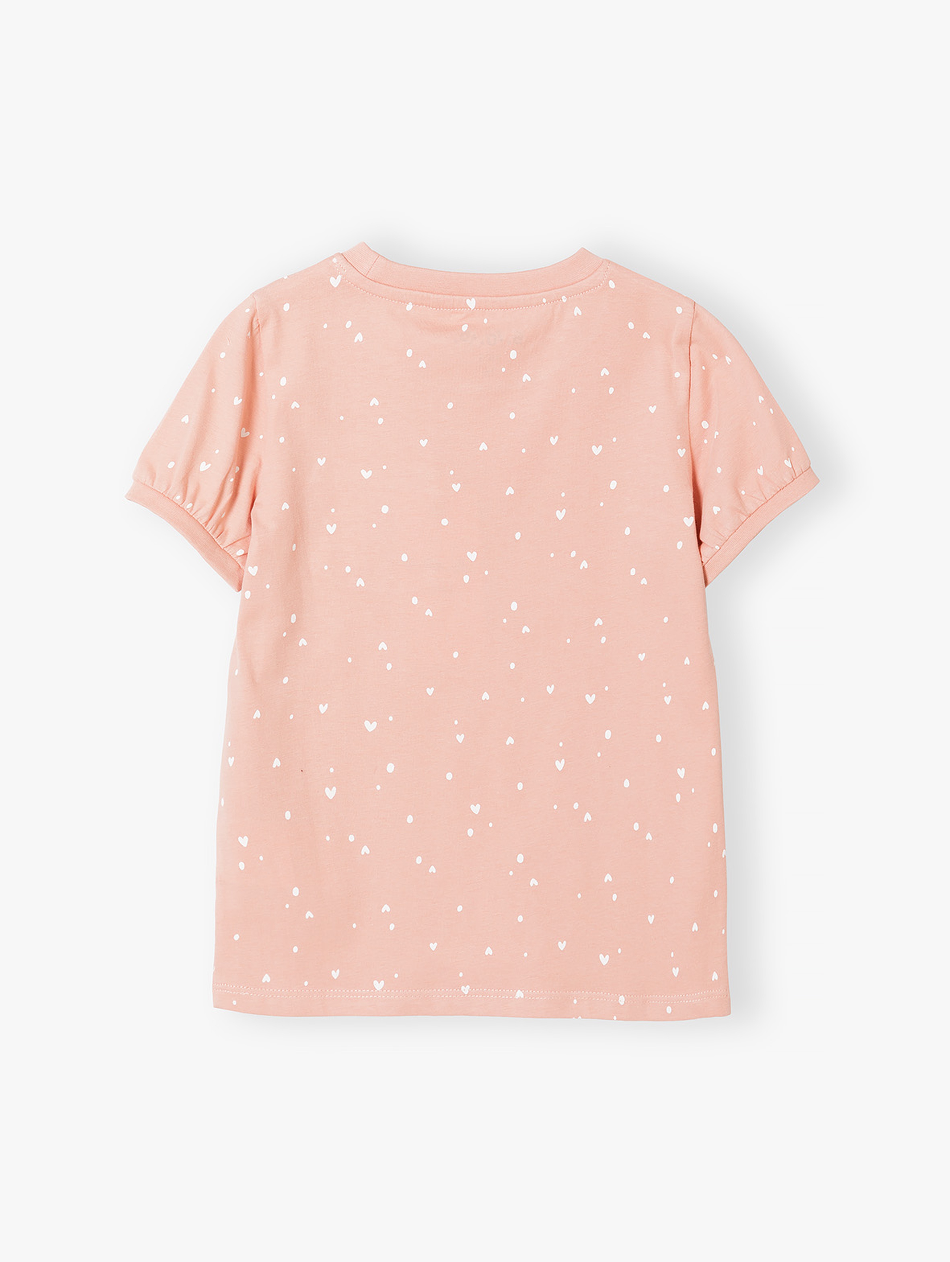 Różowy t-shirt bawełniany dla dziewczynki w białe serduszka