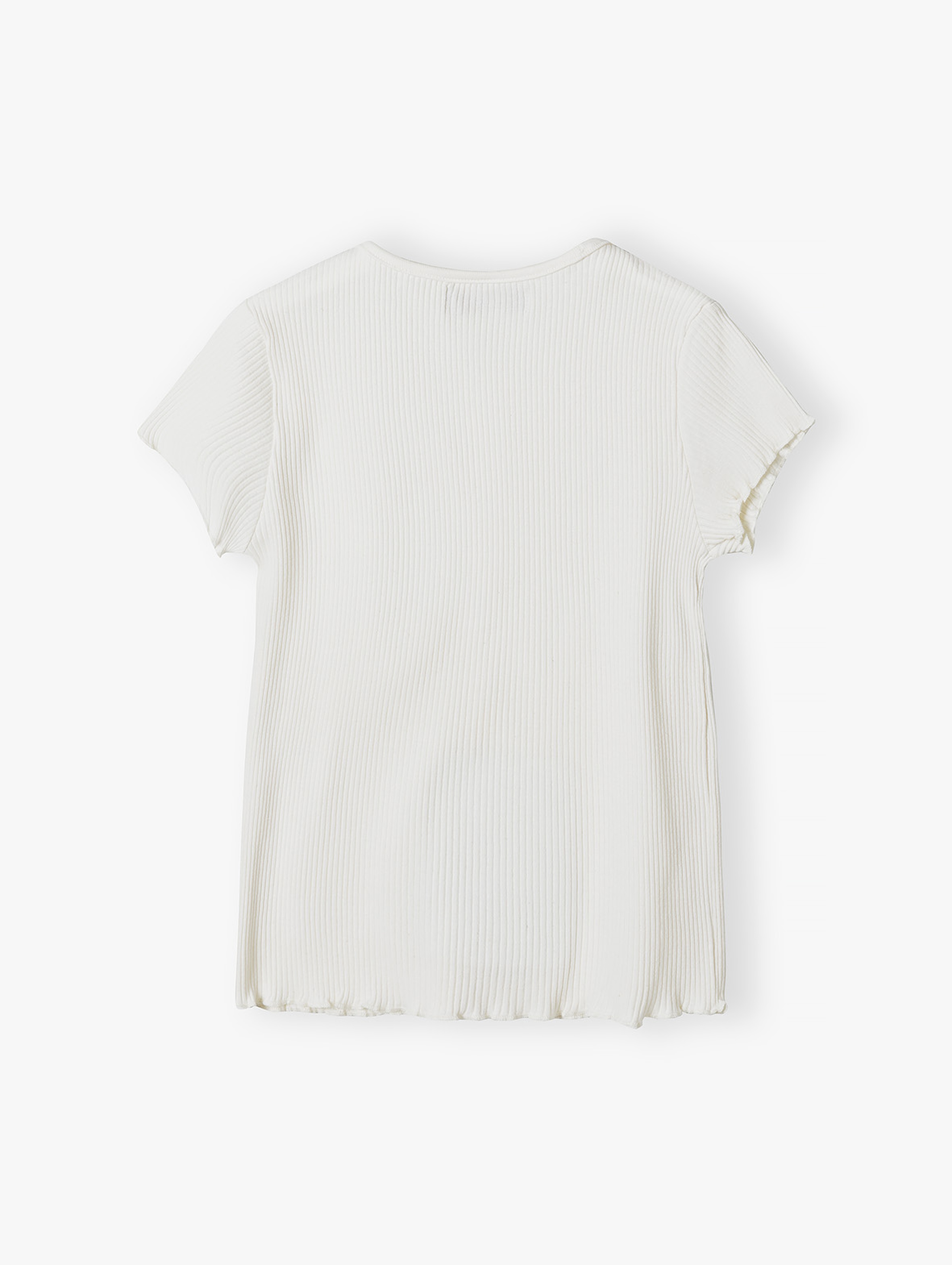 Biała koszulka dla dziewczynki w prążki z ozdobnymi guzikami