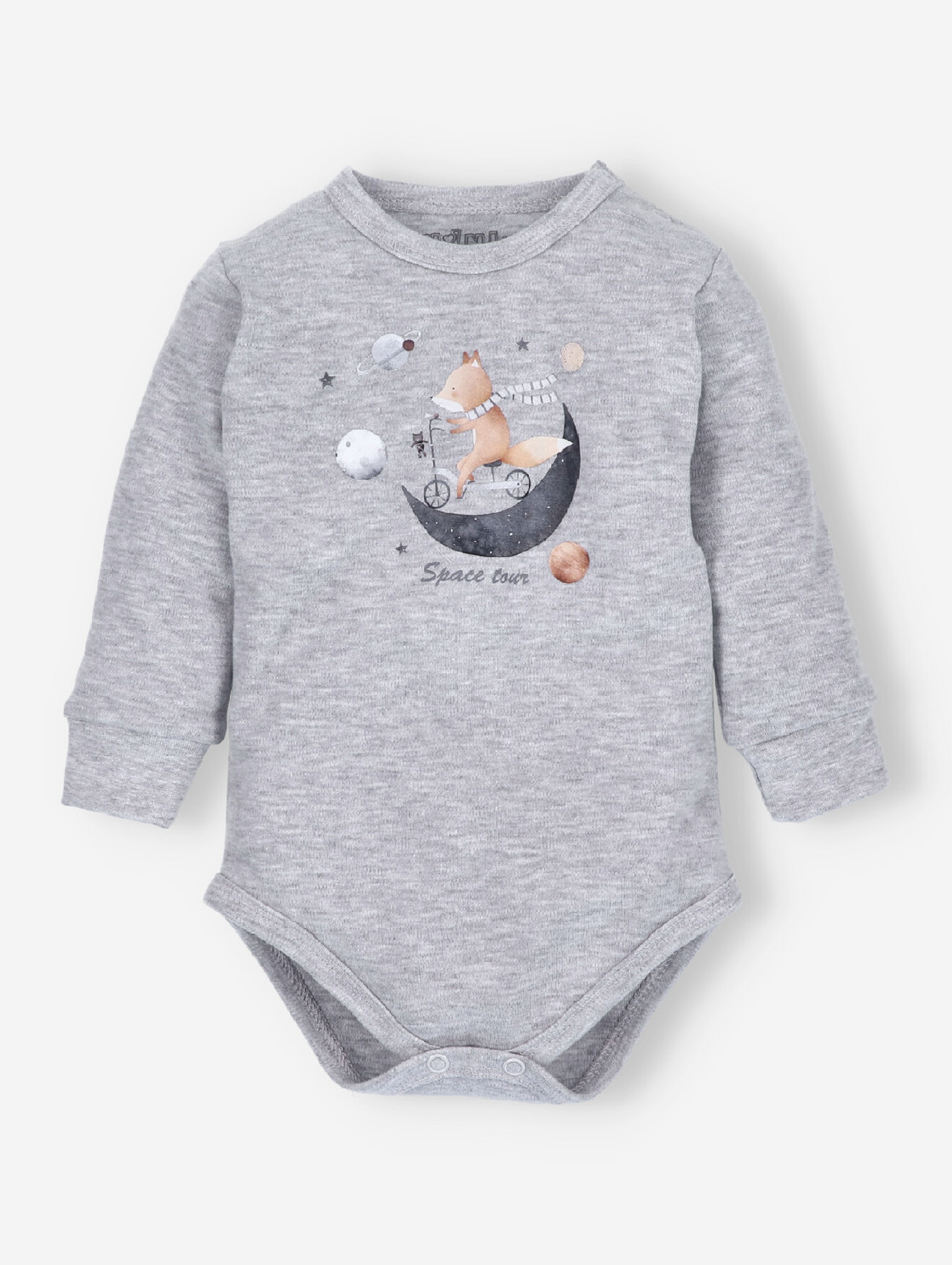 Body niemowlęce SPACE TOUR z bawełny organicznej dla chłopca - szare
