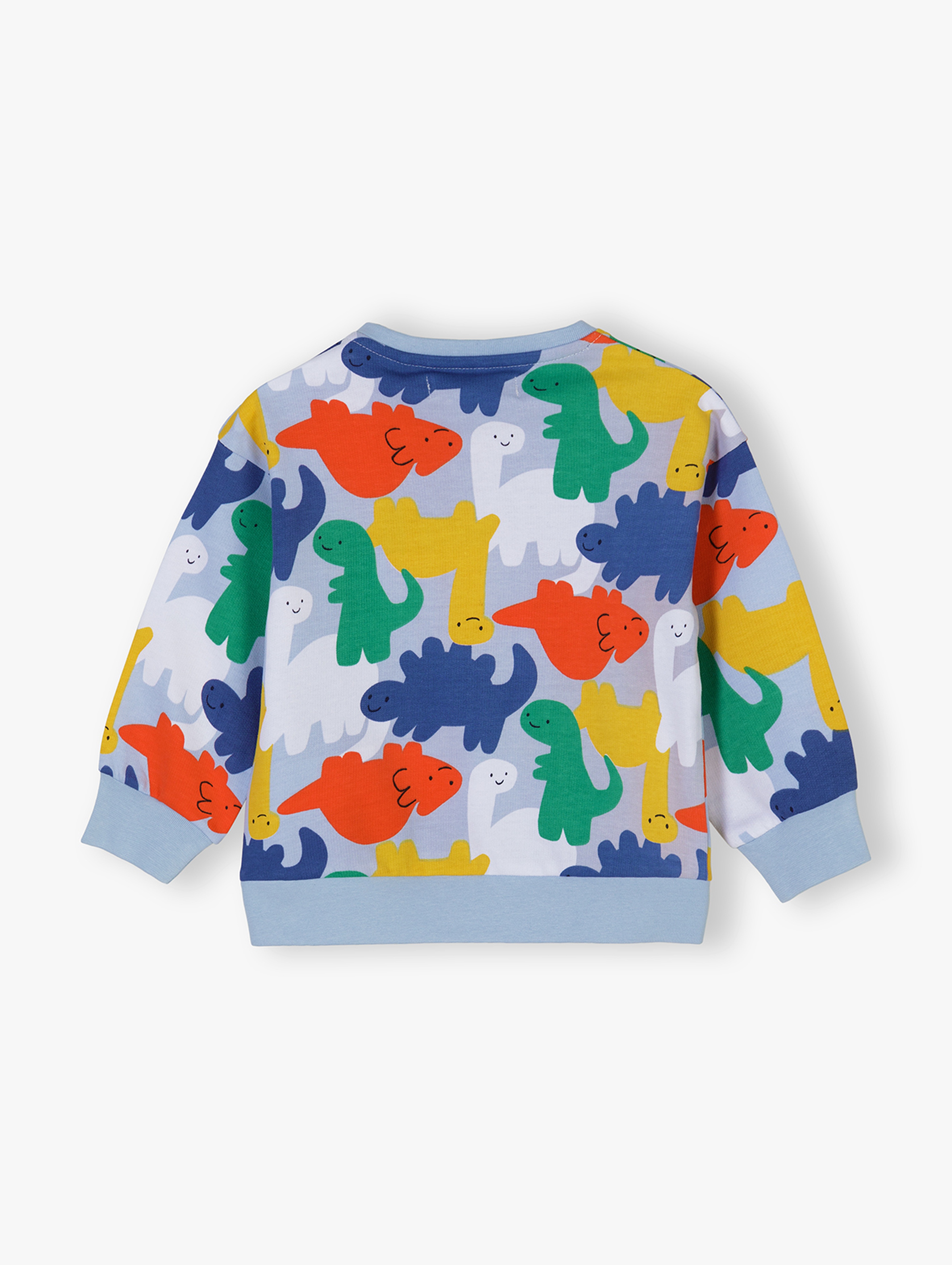 Błękitna bawełniana bluza niemowlęce w kolorowe dinozaury