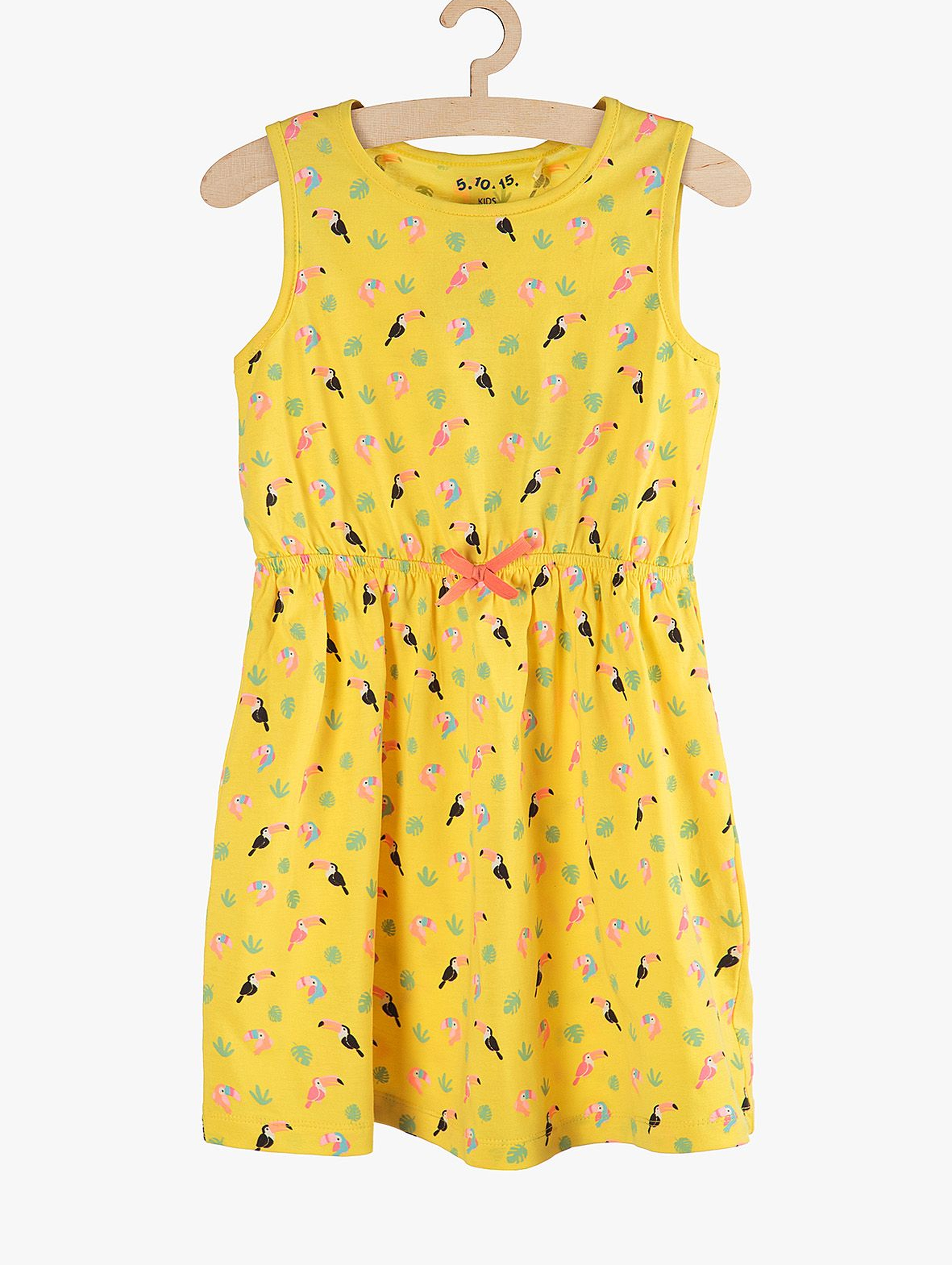Bawełniana sukienka na lato- żółta w tukany